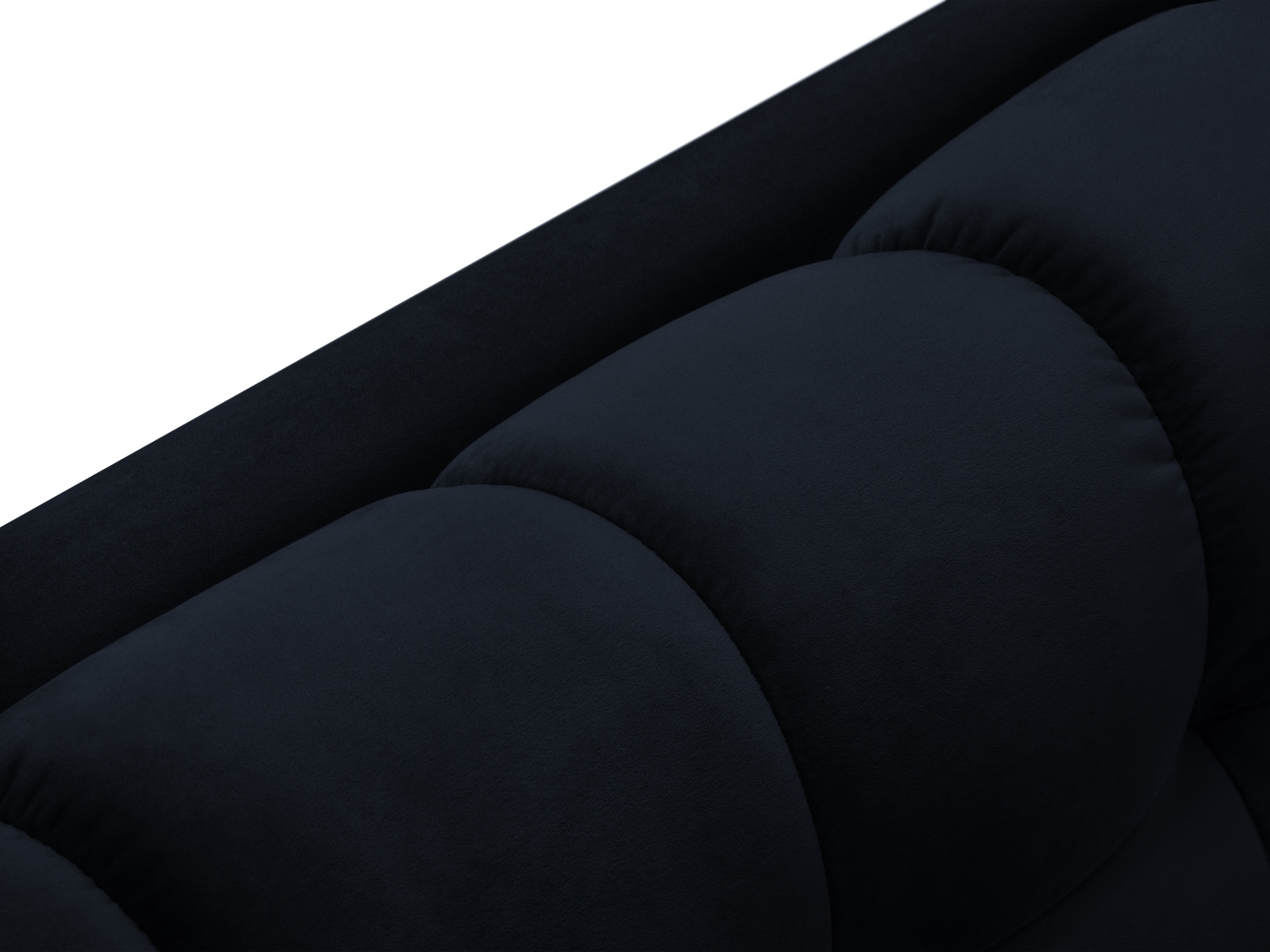 Cosmopolitan Design Panoramasofa Bali 7-Sitzer 383 cm Samt Bluvel Dunkelblau Beine Schwarzes Metall