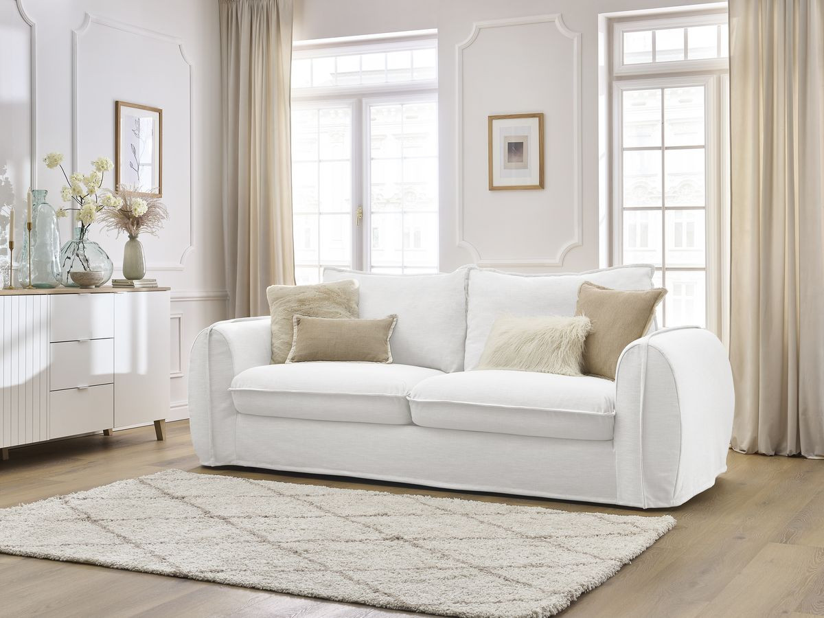 Bobochic Archimede Schlafsofa 3-Sitzer Stoff Weiß, Liegefläche 160 × 194 cm