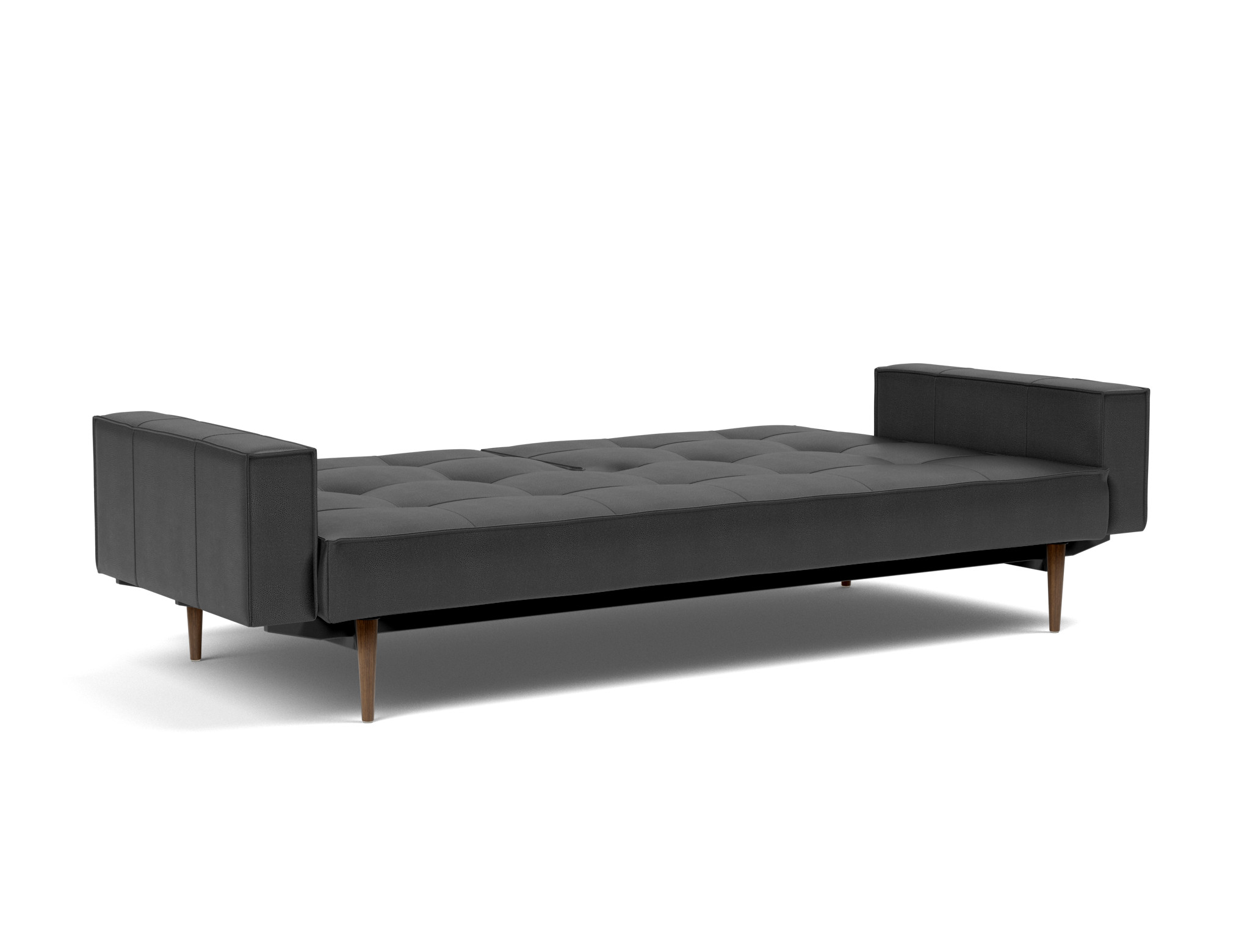Schlafsofa Splitback mit Armlehnen Lederoptik Faunal 550-Black Beine Styletto Eiche dunkel