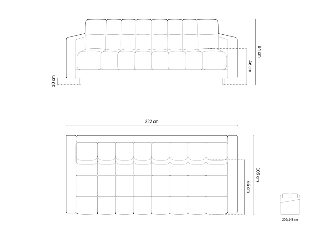 Cosmopolitan Design Schlafsofa Bali 3-Sitzer mit Bettkasten Strukturierter Stoff Neve Schwarz
