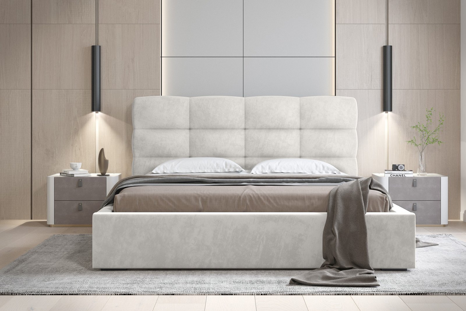 Polsterbett Navo Samtstoff 160x200 mit Holzrahmen Macau Pearl
