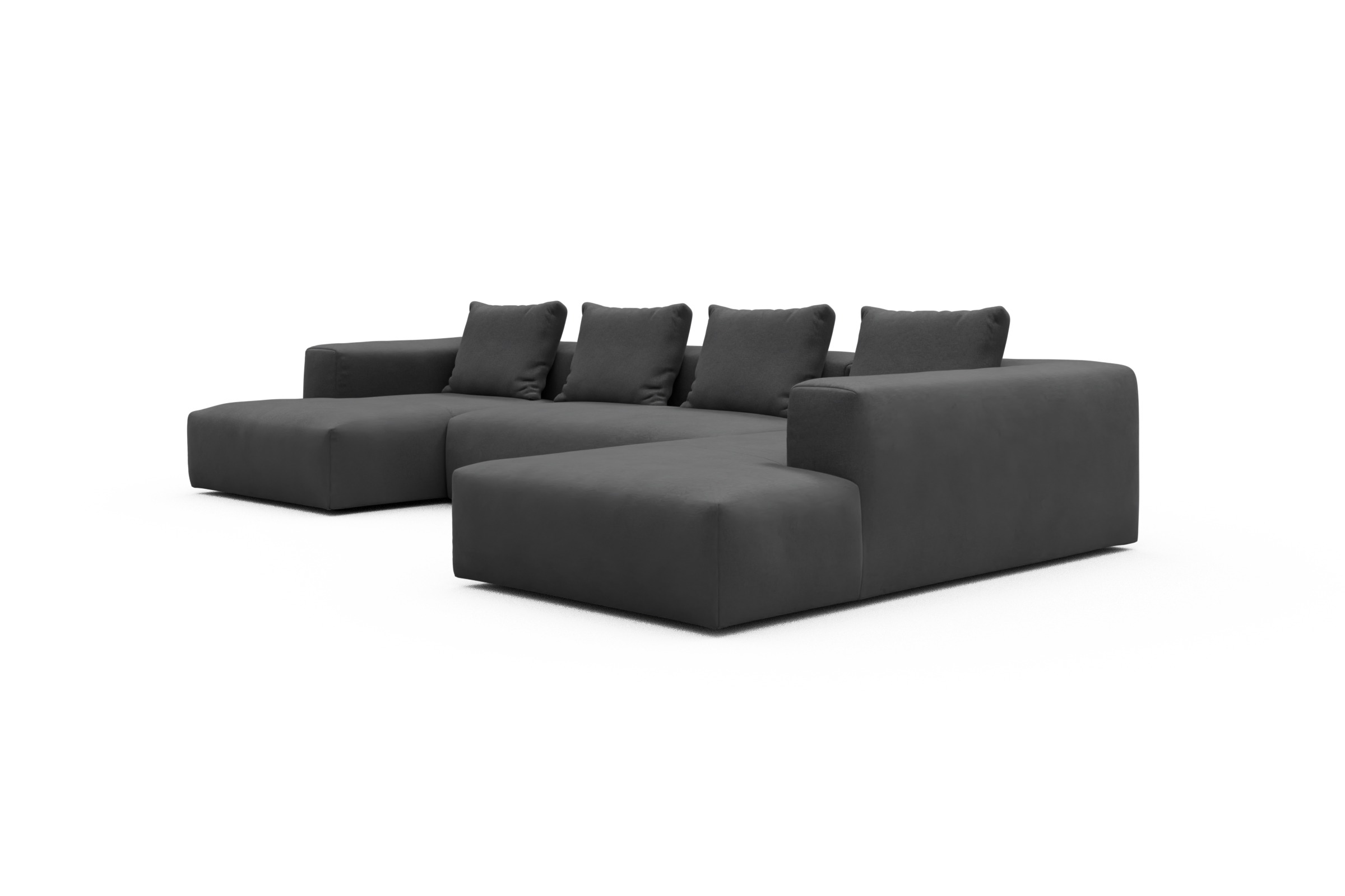 Wohnlandschaft Fred Relax-Ecke rechts mit 2-Sitzer und Chaiselongue links Strukturierter Stoff Satya 441-Warm-Zinc