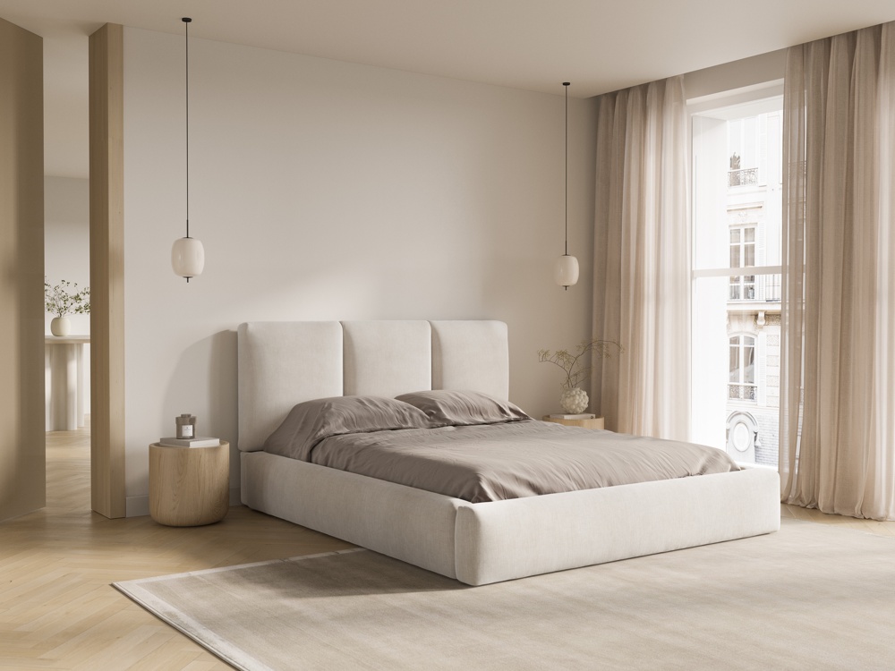 Cosmopolitan Design Stauraumbett mit Kopfteil Nicolas 140x200 Chenille Rebel Beige