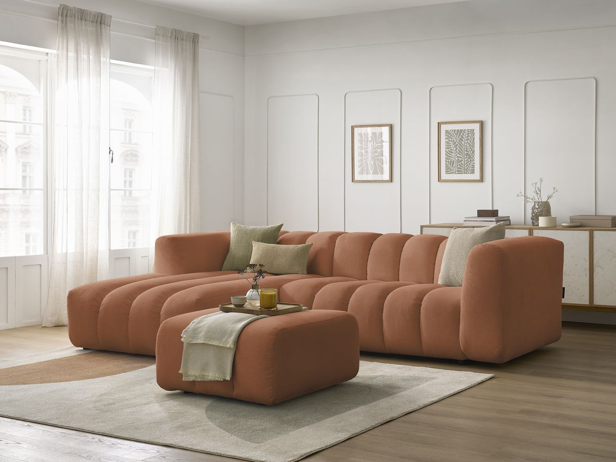 Bobochic Talia Ecksofa mit Pouf Melange-Stoff Orange Ecke links