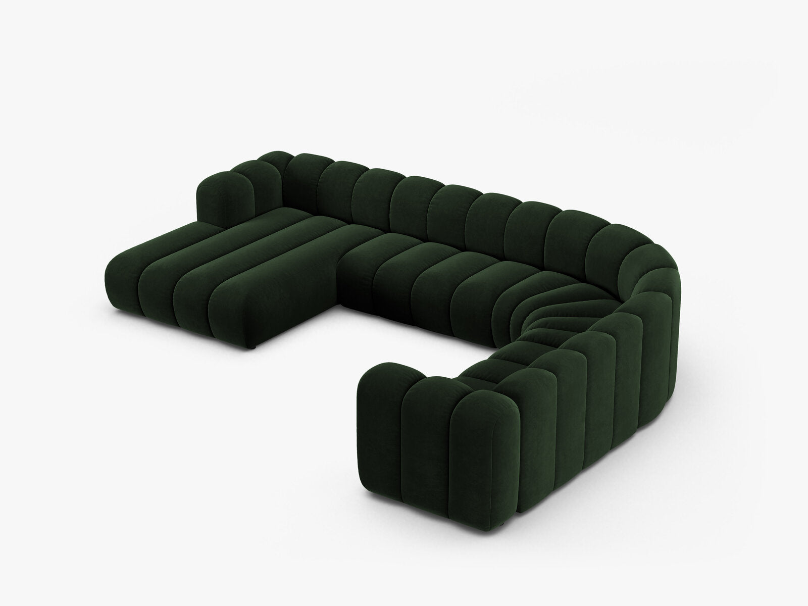 Micadoni Modulares Panorama Ecksofa Lupine 6-Sitzer Rechts Samt Venus Flaschengrün