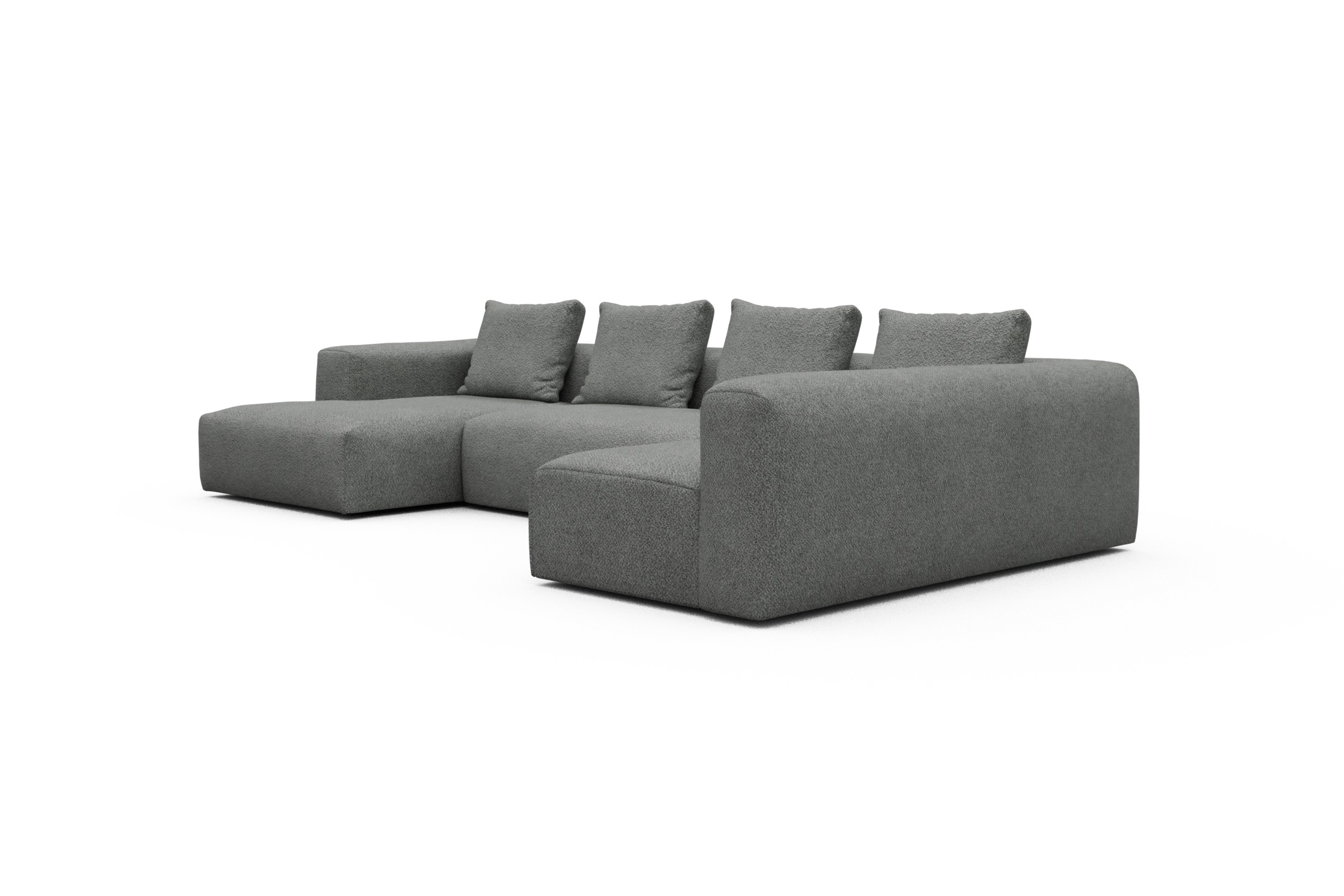 Wohnlandschaft Fred Chaiselongue links mit 2-Sitzer und lange Armlehne rechts Vanora-Warm-Grey