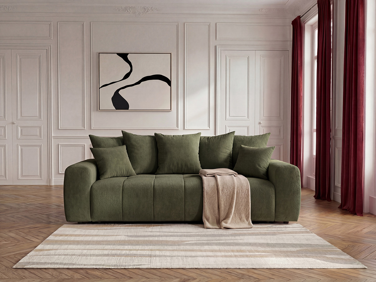 Bobochic Roxelane Schlafsofa 3-Sitzer mit Bettkasten Melange-Stoff Grün