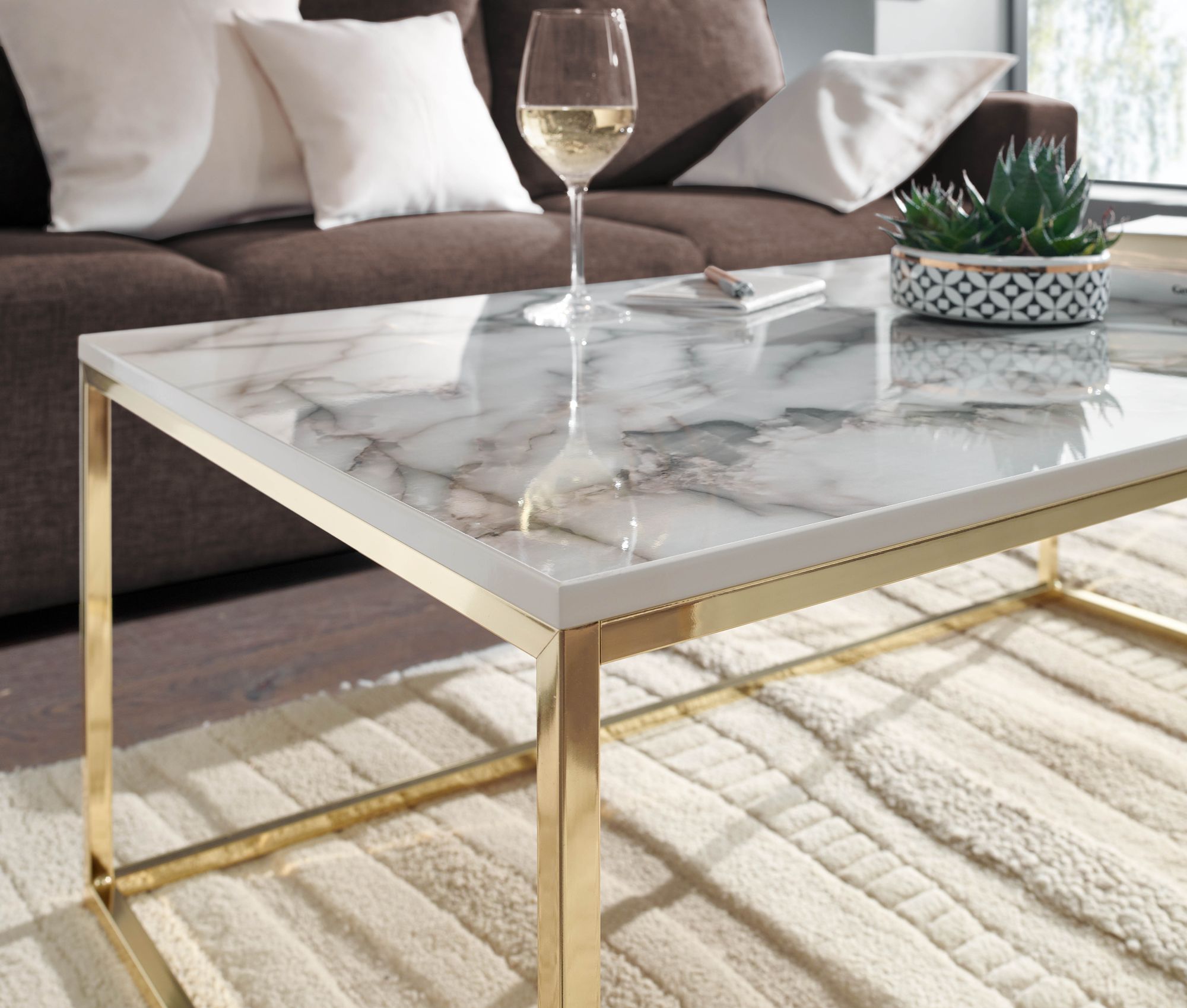 Couchtisch Gloppen Marmoroptik Weiß 100 × 60 × 40 cm