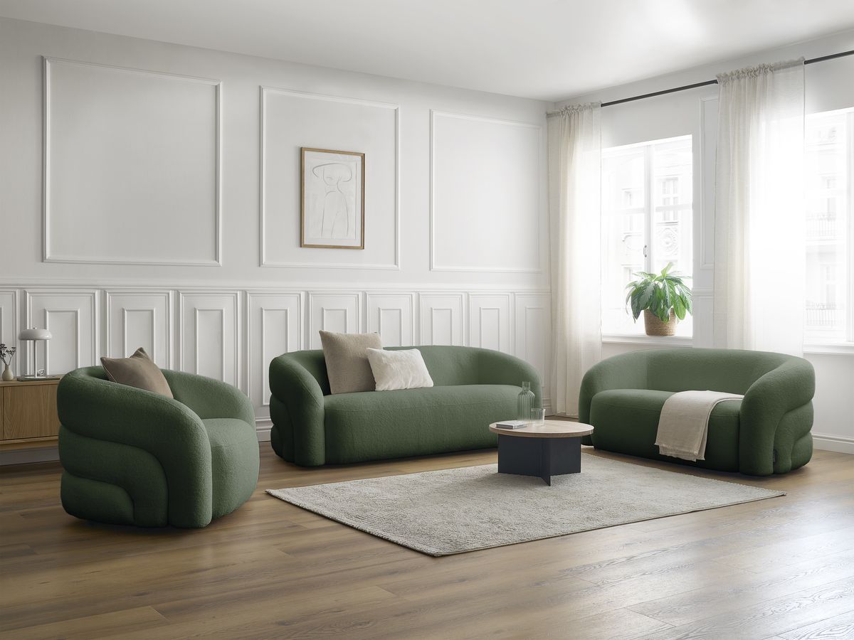 Bobochic Elina Sofa 6-Sitzer Bouclé-Stoff Grün