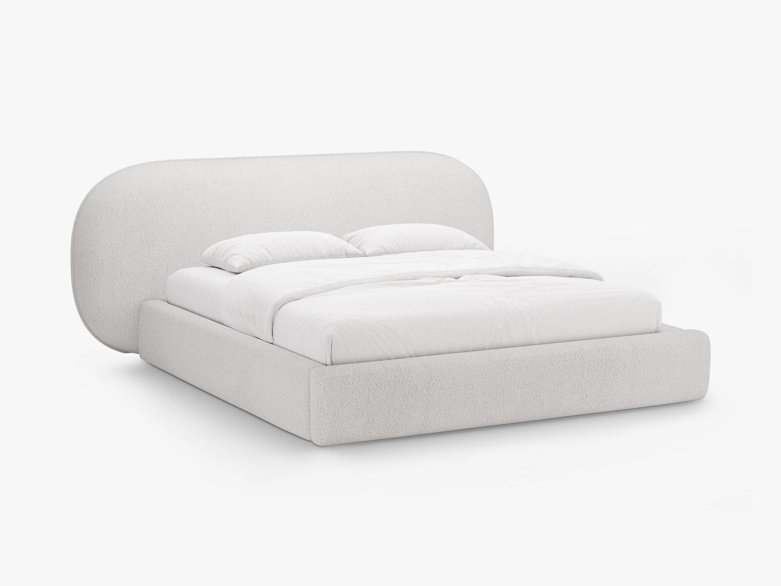 Micadoni Stauraumbett mit Kopfteil Ovalo Boucle Baloo Hellgrau 160x200