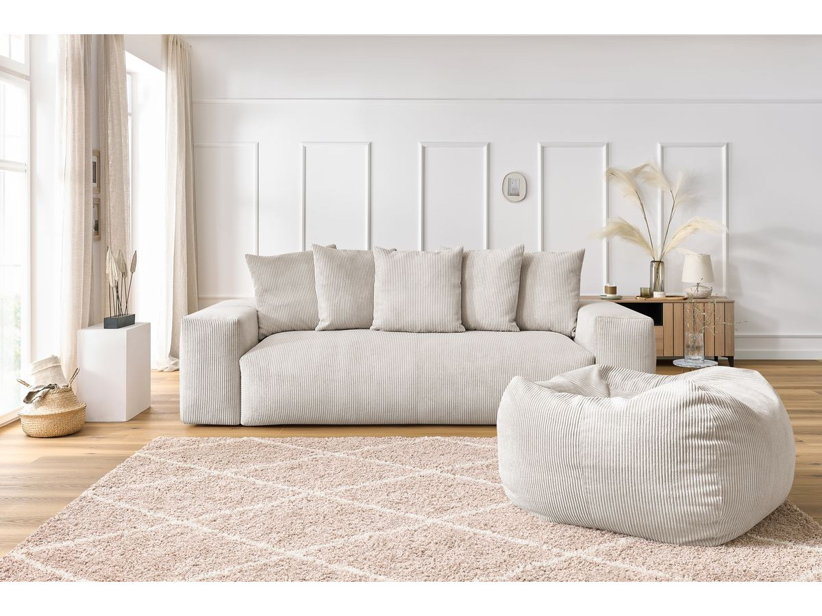 Bobochic Voltaire Sofa 4-Sitzer mit Pouf 280 × 124 cm Cordsamt Beige