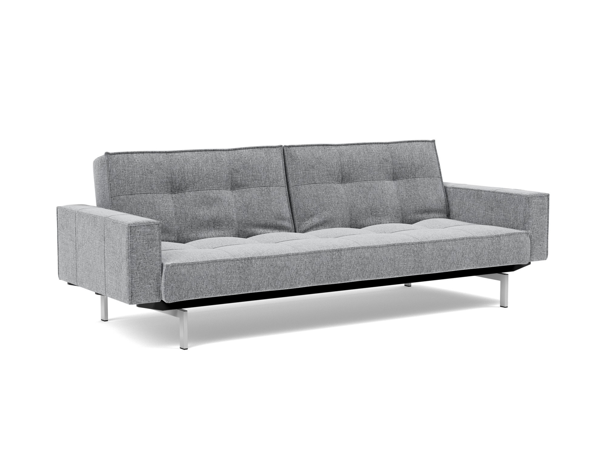 Schlafsofa Splitback mit Armlehnen Strukturierter Stoff Twist 565-Granite Beine Chrom