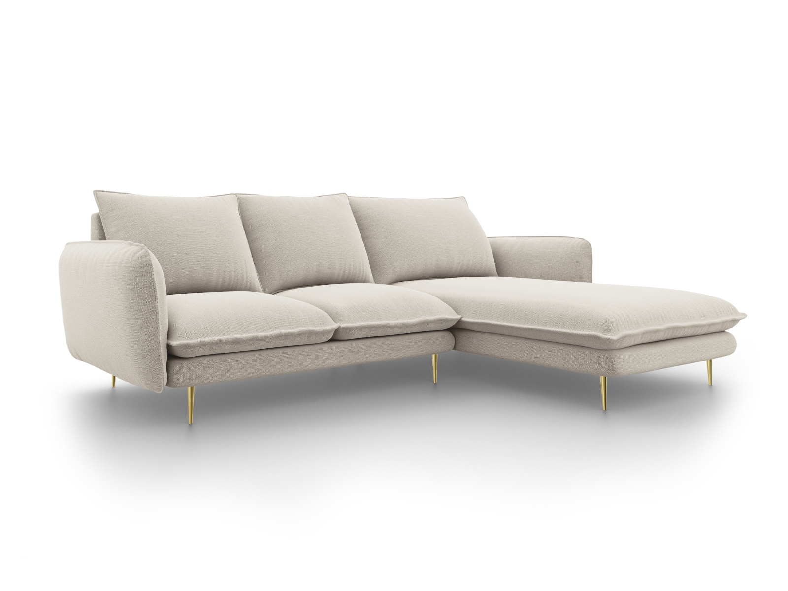 Cosmopolitan Design Ecksofa Vienna 5-Sitzer Strukturierter Stoff Positano Helles Beige Rechts Beine Gold