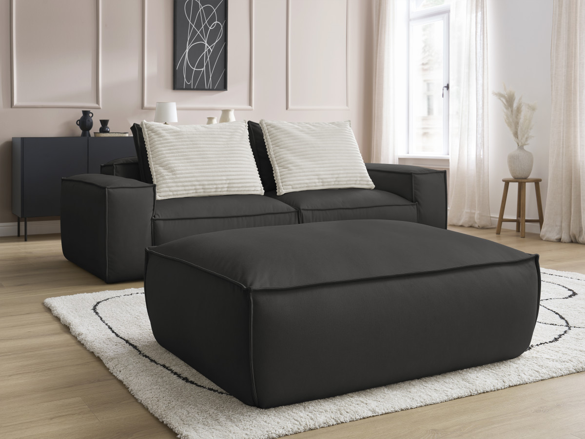 Bobochic Boheme Sofa 3-Sitzer mit Pouf Kunstleder Schwarz