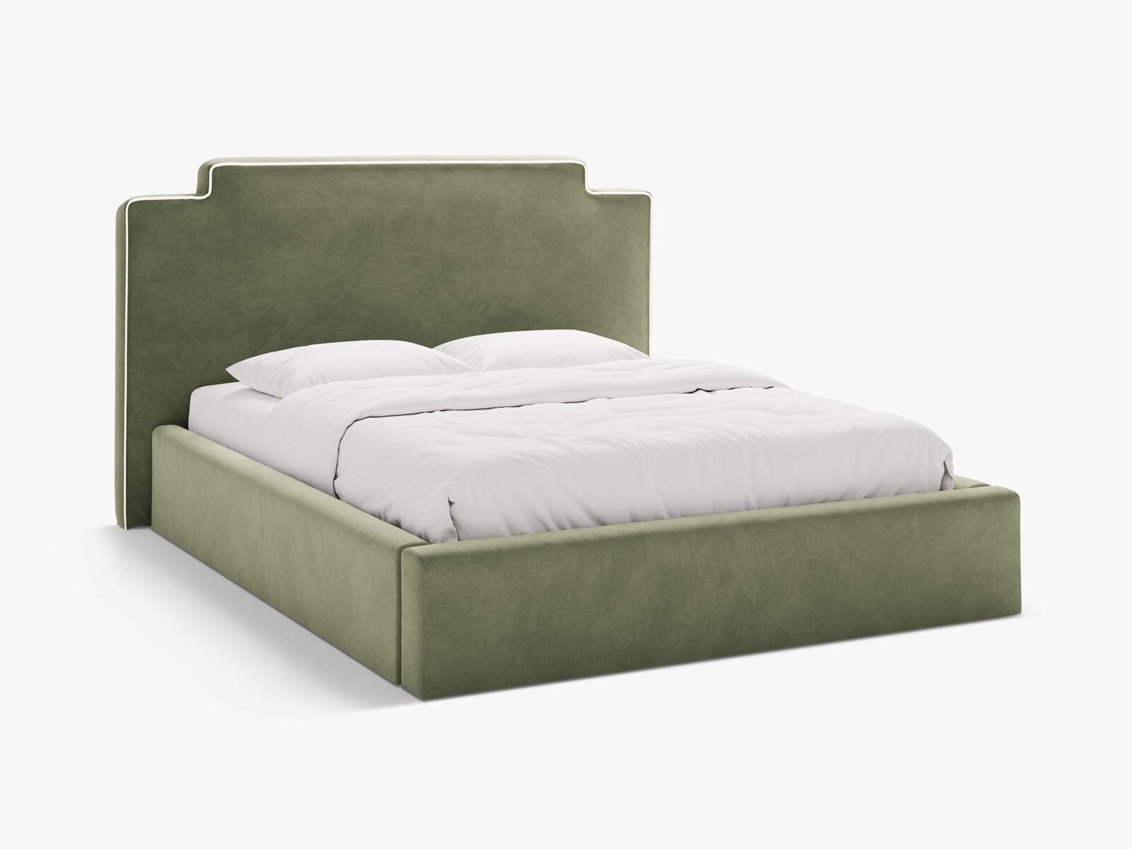 Micadoni Princess Samtbett mit Bettkasten und Kopfteil Samt Magic Velvet Elfenbein / Grün 180x200