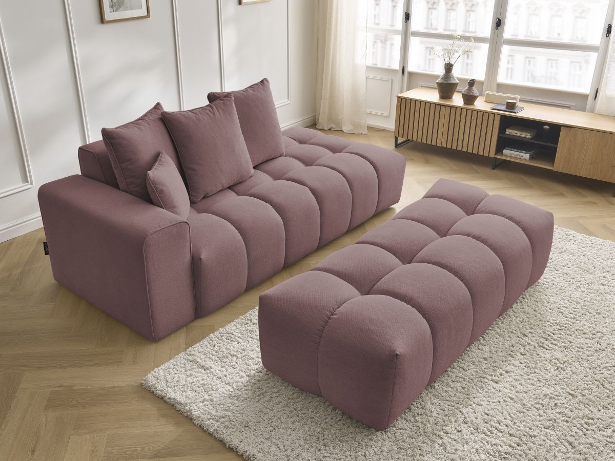 Bobochic Mont-blanc Sofa 5-Sitzer mit Pouf Melange-Stoff Rosa Armlehne links