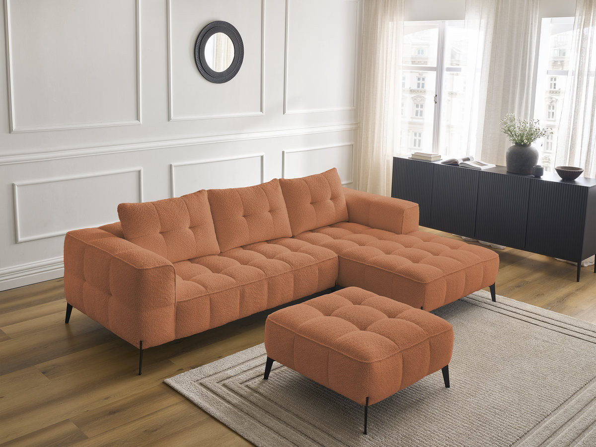 Bobochic Anis Ecksofa mit Pouf Bouclé-Stoff Orange Ecke links