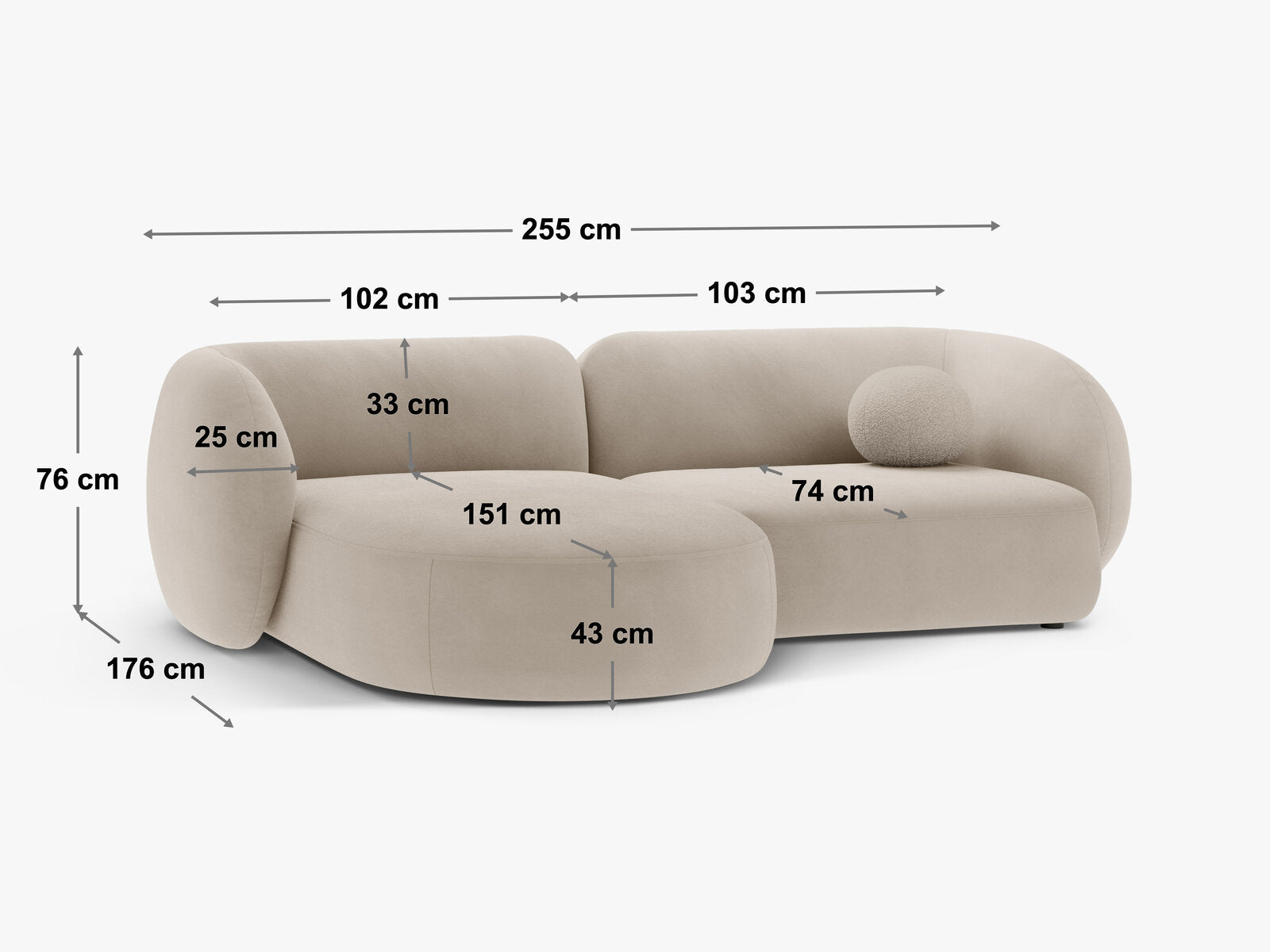 Micadoni Ecksofa Kate 2-Sitzer Links Samt Königsblau