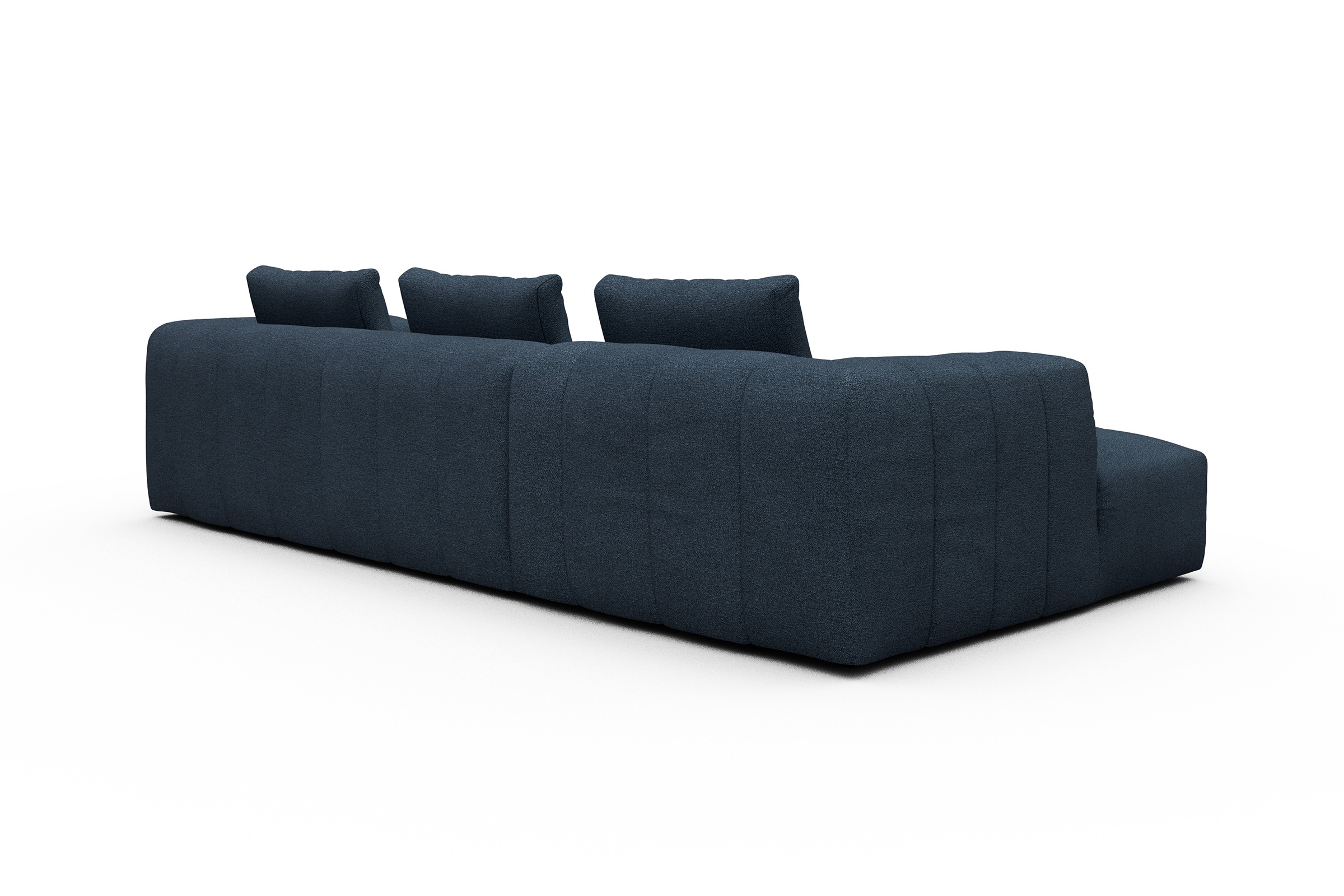 Ecksofa Hugo 2,5-Sitzer Armlehne rechts mit Chaiselongue Boucle-Blue