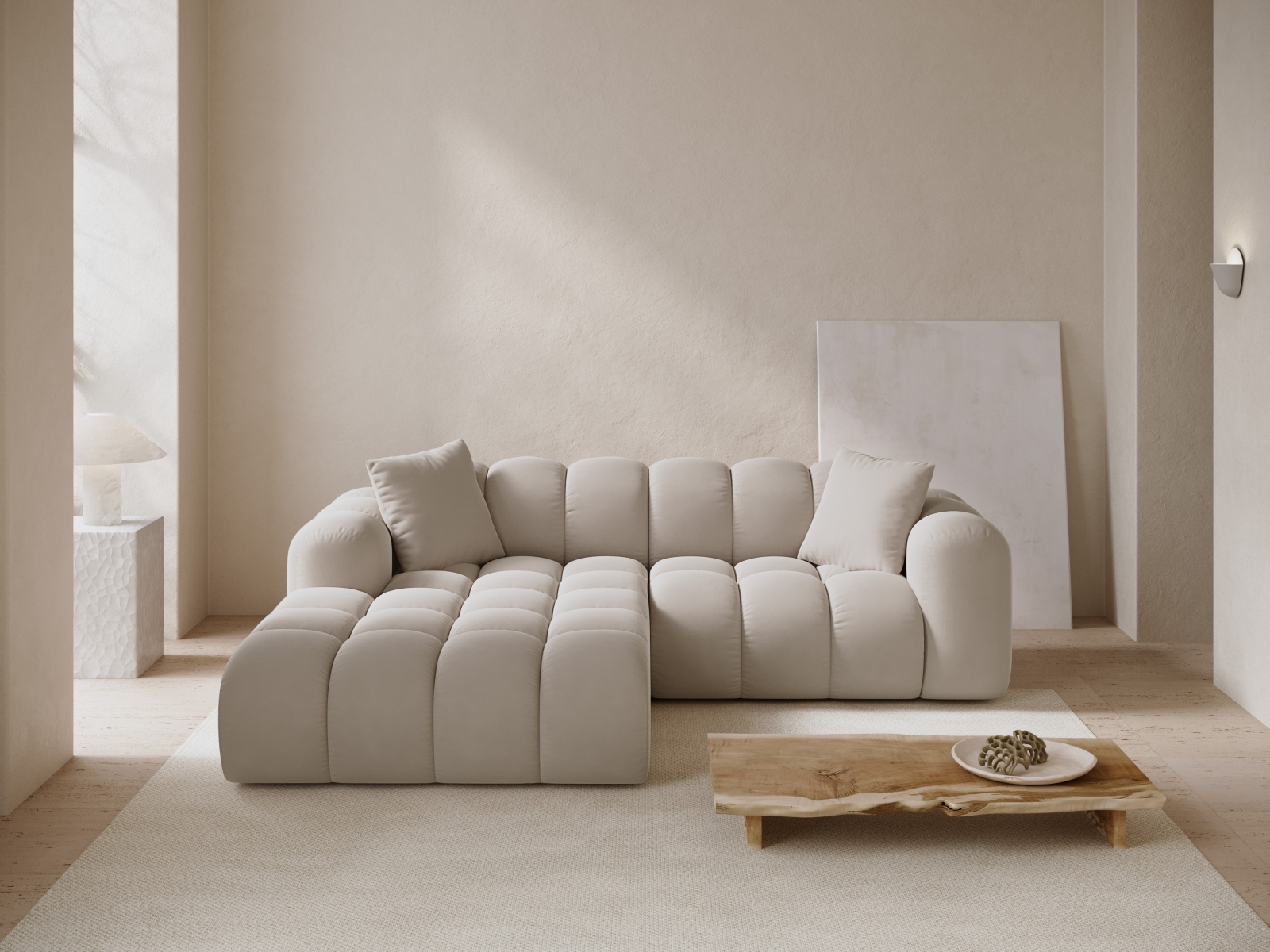 Cosmopolitan Design Ecksofa Treno 3-Sitzer Samt Bluvel Dunkelbeige Links