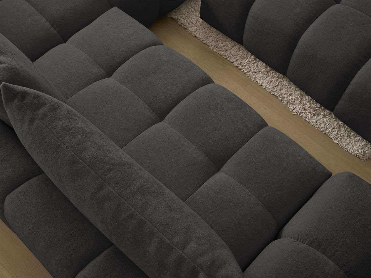 Bobochic Everest Ecksofa mit Schlaffunktion und Bettkasten und Pouf 320 × 212 cm, 5 Kissen Strukturstoff Schwarz Ecke rechts