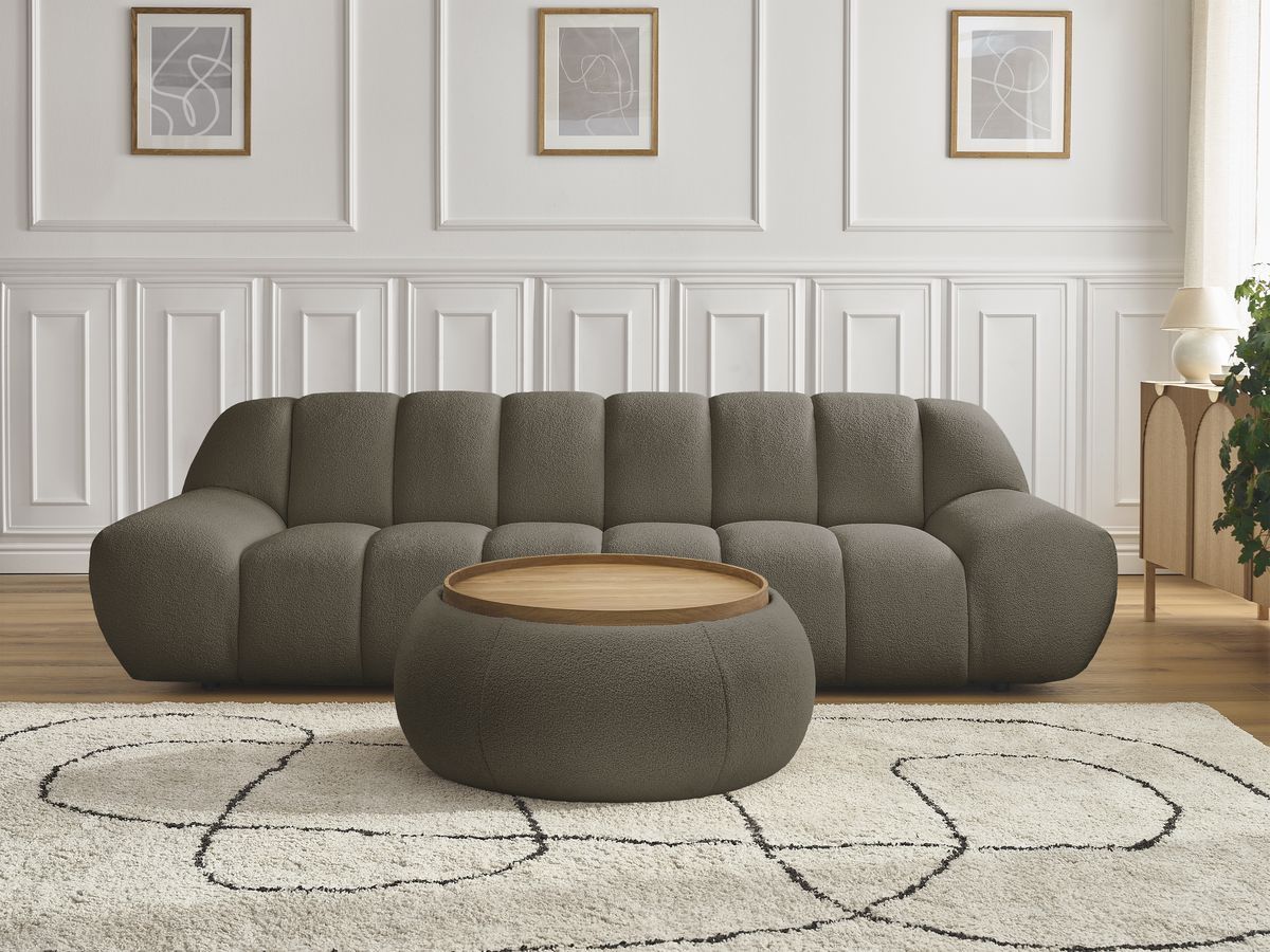 Bobochic Hayden Sofa 3-Sitzer mit Pouf 256 × 107 cm Bouclé-Stoff Braun