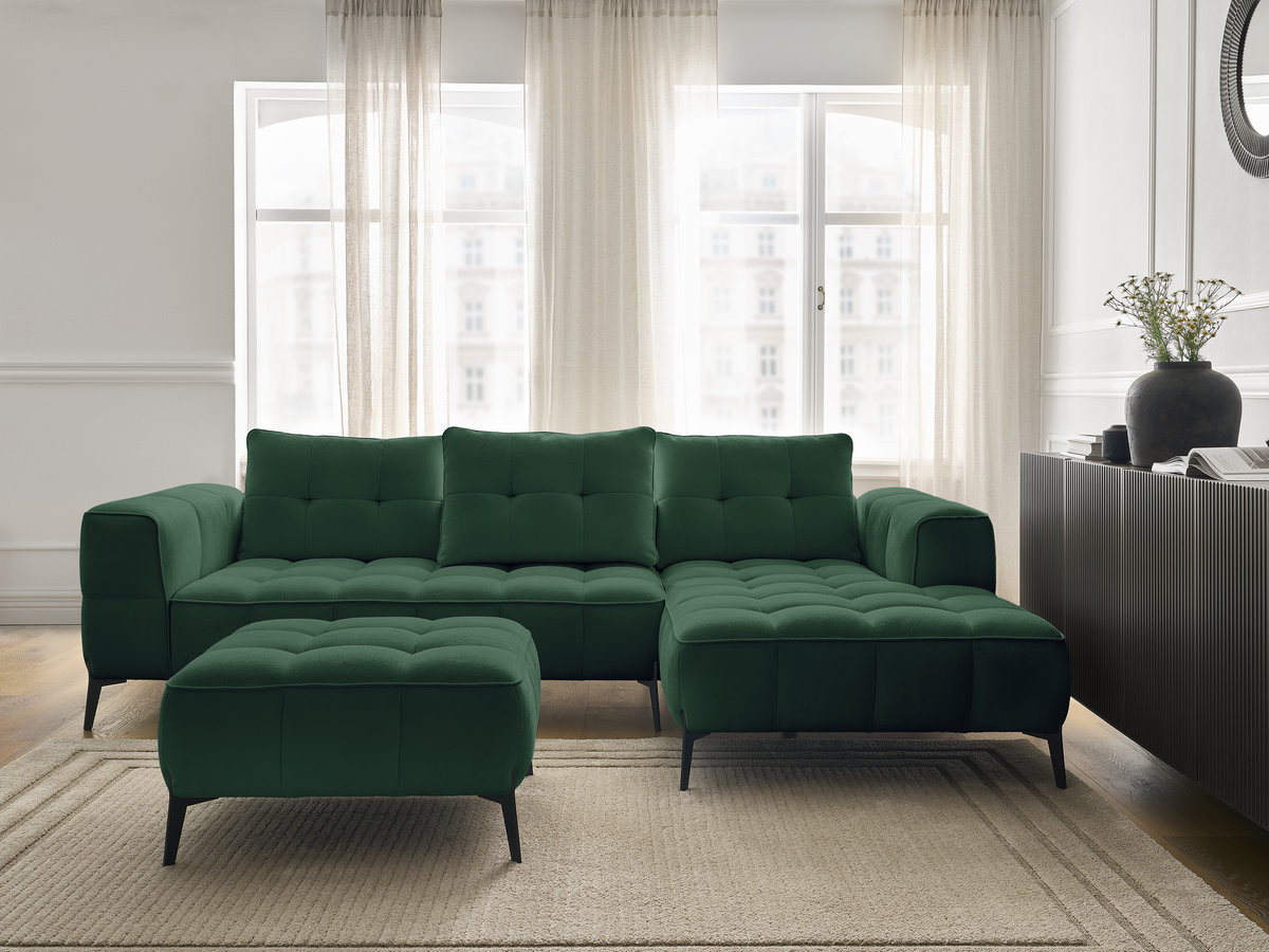 Bobochic Anis Ecksofa mit Pouf Strukturstoff Grün Ecke rechts
