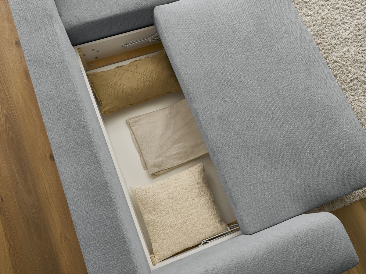 Bobochic Sidonie Ecksofa mit Schlaffunktion und Bettkasten Melange-Stoff Dunkelgrau