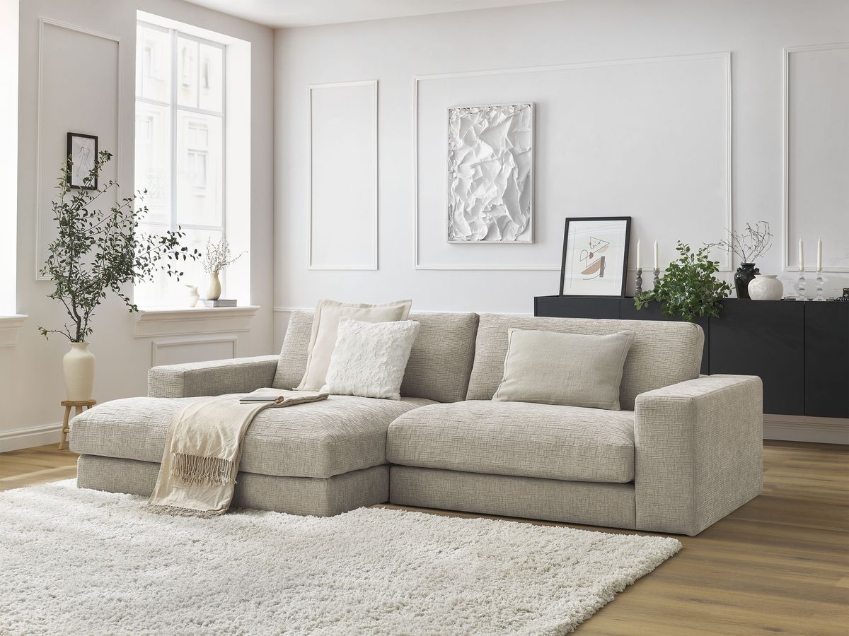 Bobochic Leonard Ecksofa 234 × 159 cm Strukturstoff Beige Ecke links