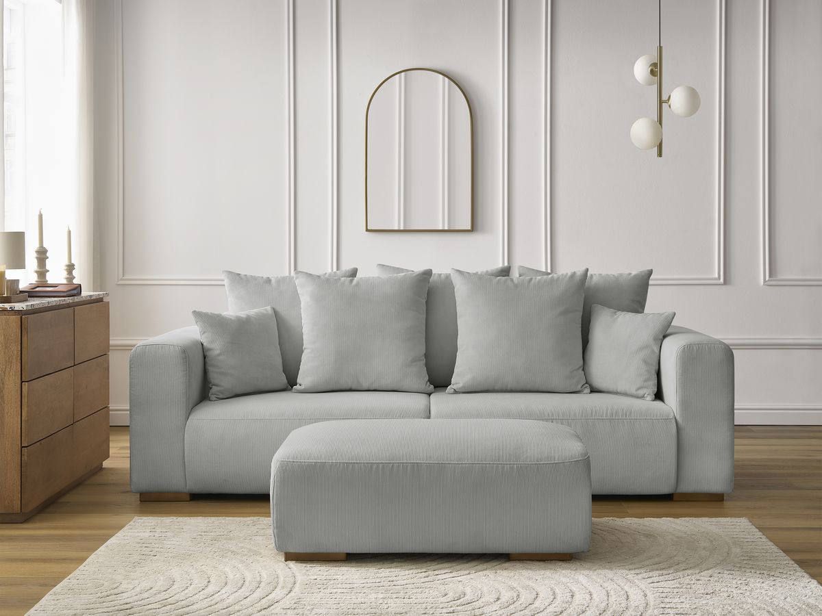 Bobochic Sidonie Sofa 4-Sitzer mit Pouf Cordsamt Hellgrau