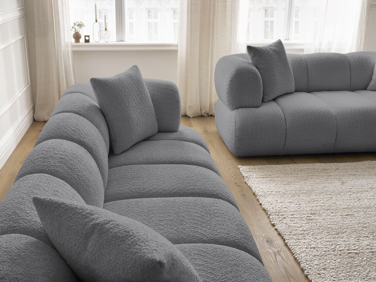 Bobochic Pamira Sofa 5-Sitzer Bouclé-Stoff Dunkelgrau