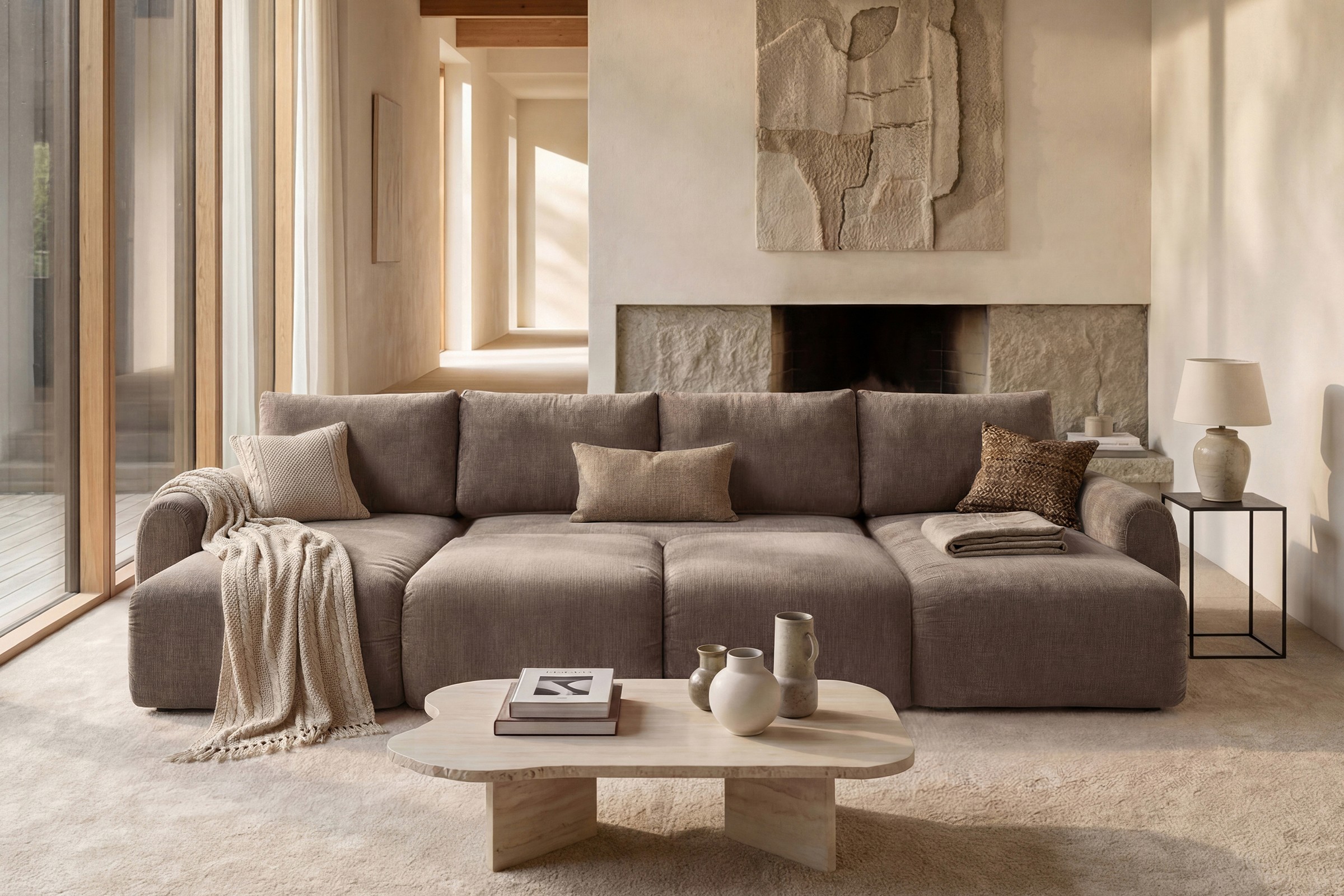 Schlafsofa Norum U-Form mit Curve-Armlehnen