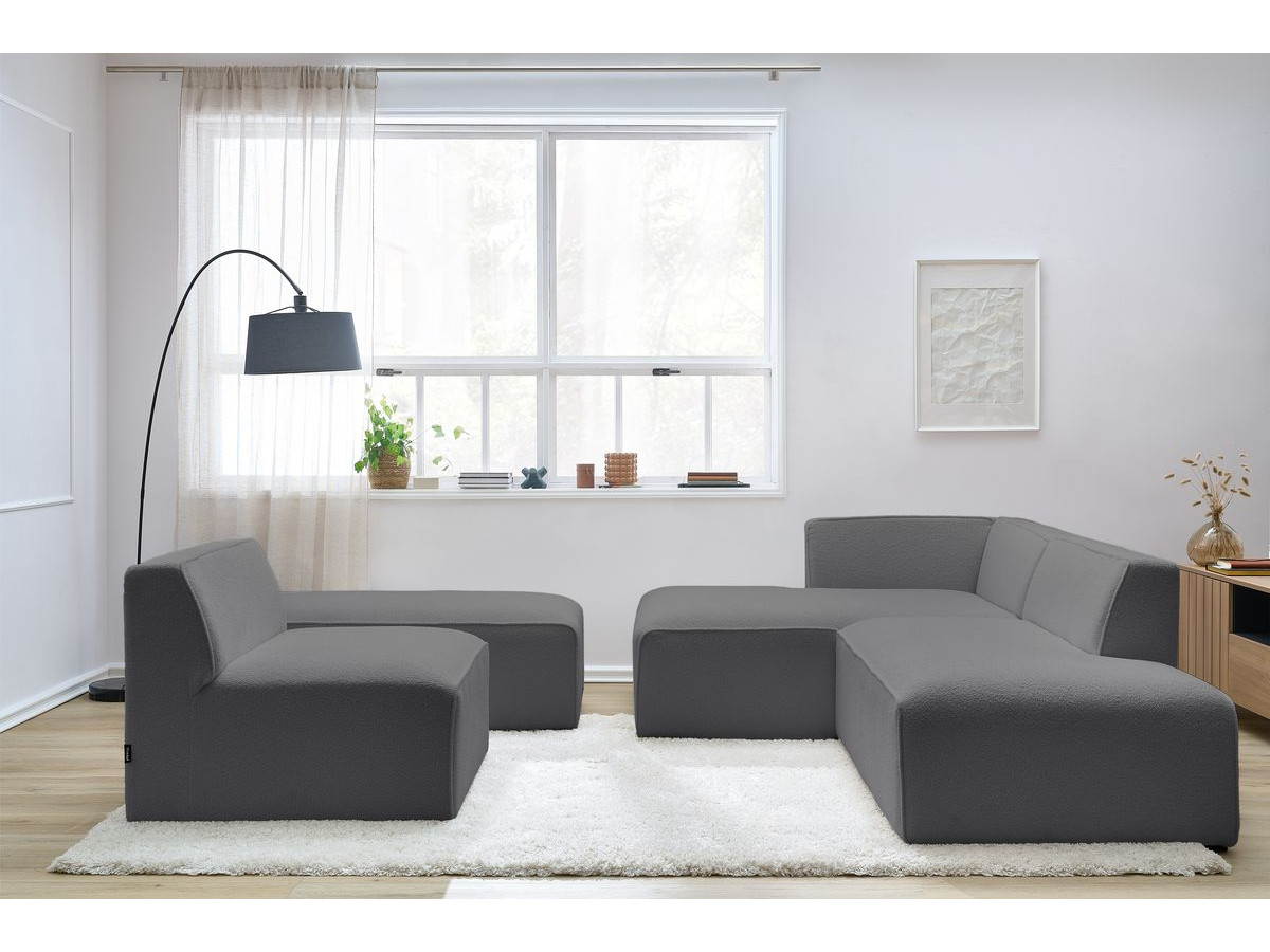 Bobochic Megeve Ecksofa mit Pouf Bouclé-Stoff Dunkelgrau Ecke links