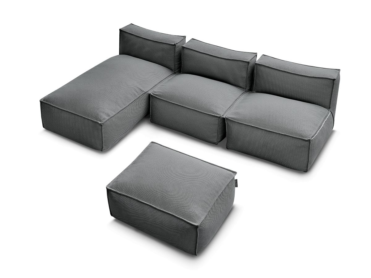 Bobochic Biarritz Gartensofa 4-Sitzer mit Pouf 252 × 168 cm Melange-Stoff Schwarz