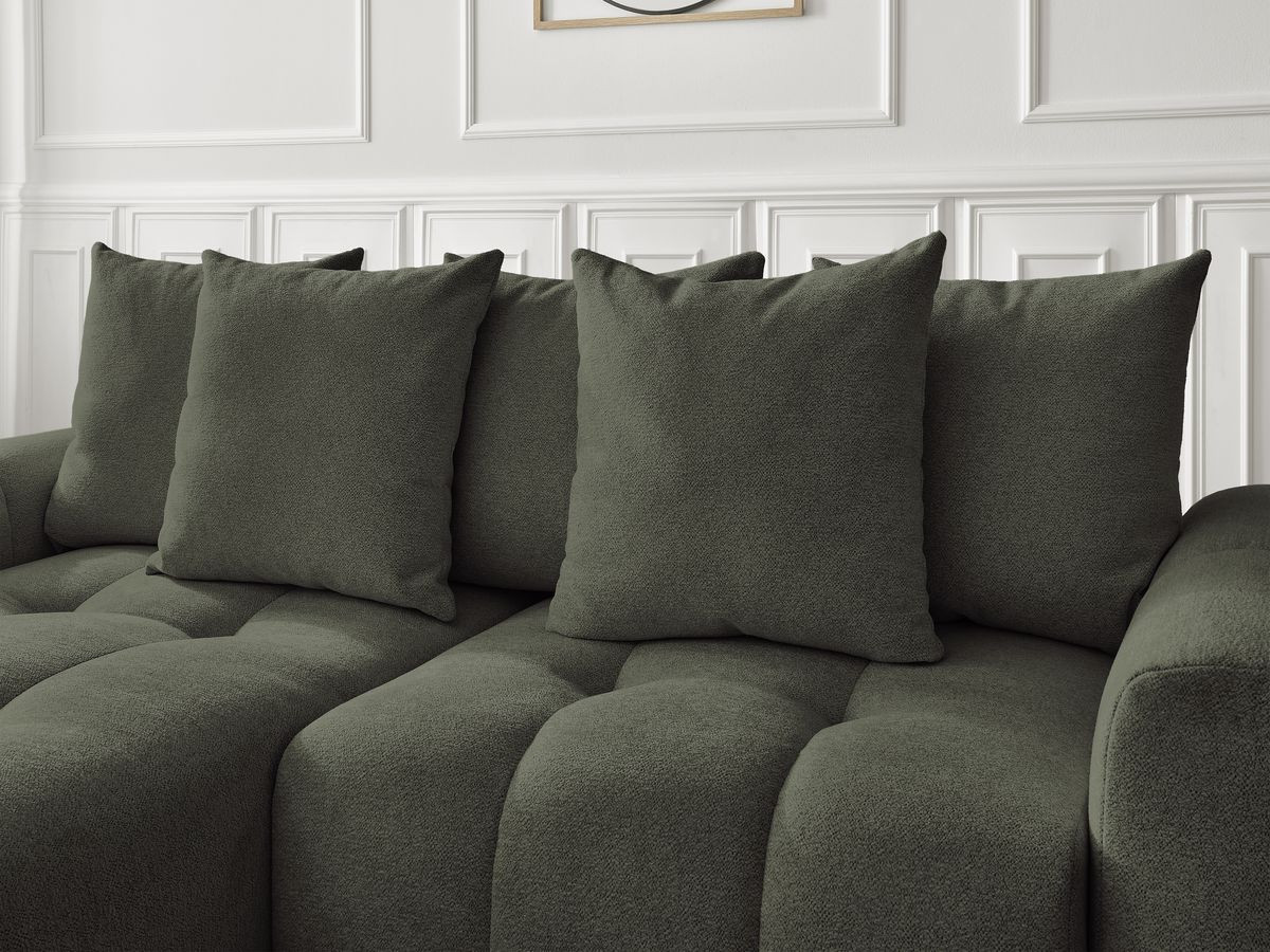 Bobochic Roxelane Ecksofa mit Schlaffunktion und Bettkasten und Pouf 258 × 150 cm Melange-Stoff Grün Ecke links