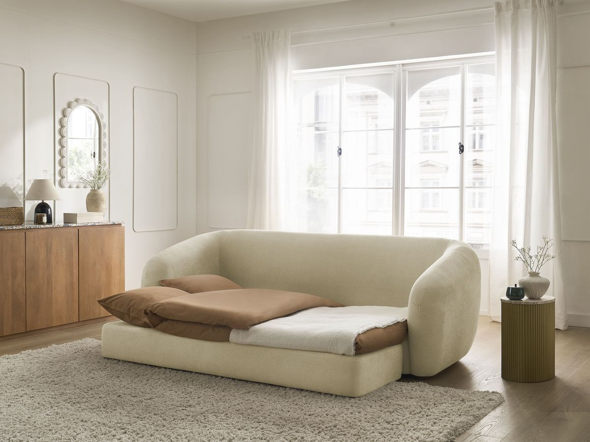 Bobochic Neyo Schlafsofa 3-Sitzer Stoff Taupe