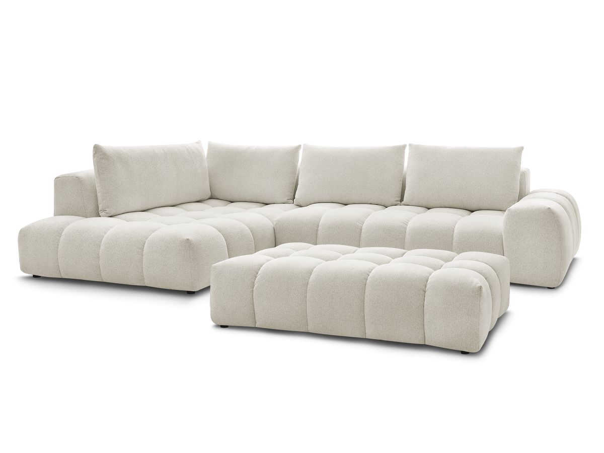 Bobochic Everest Ecksofa mit Schlaffunktion und Pouf, 4 Kissen Melange-Stoff Weiß Ecke links