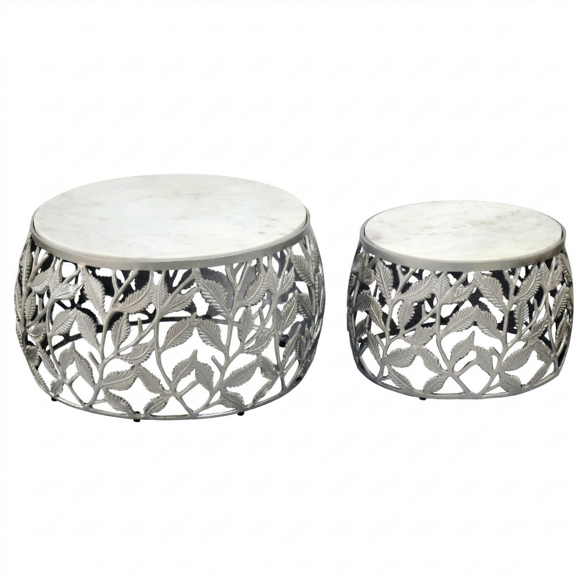 Satztisch 2er-Set Nedenes Marmor Silber Ø 60 cm