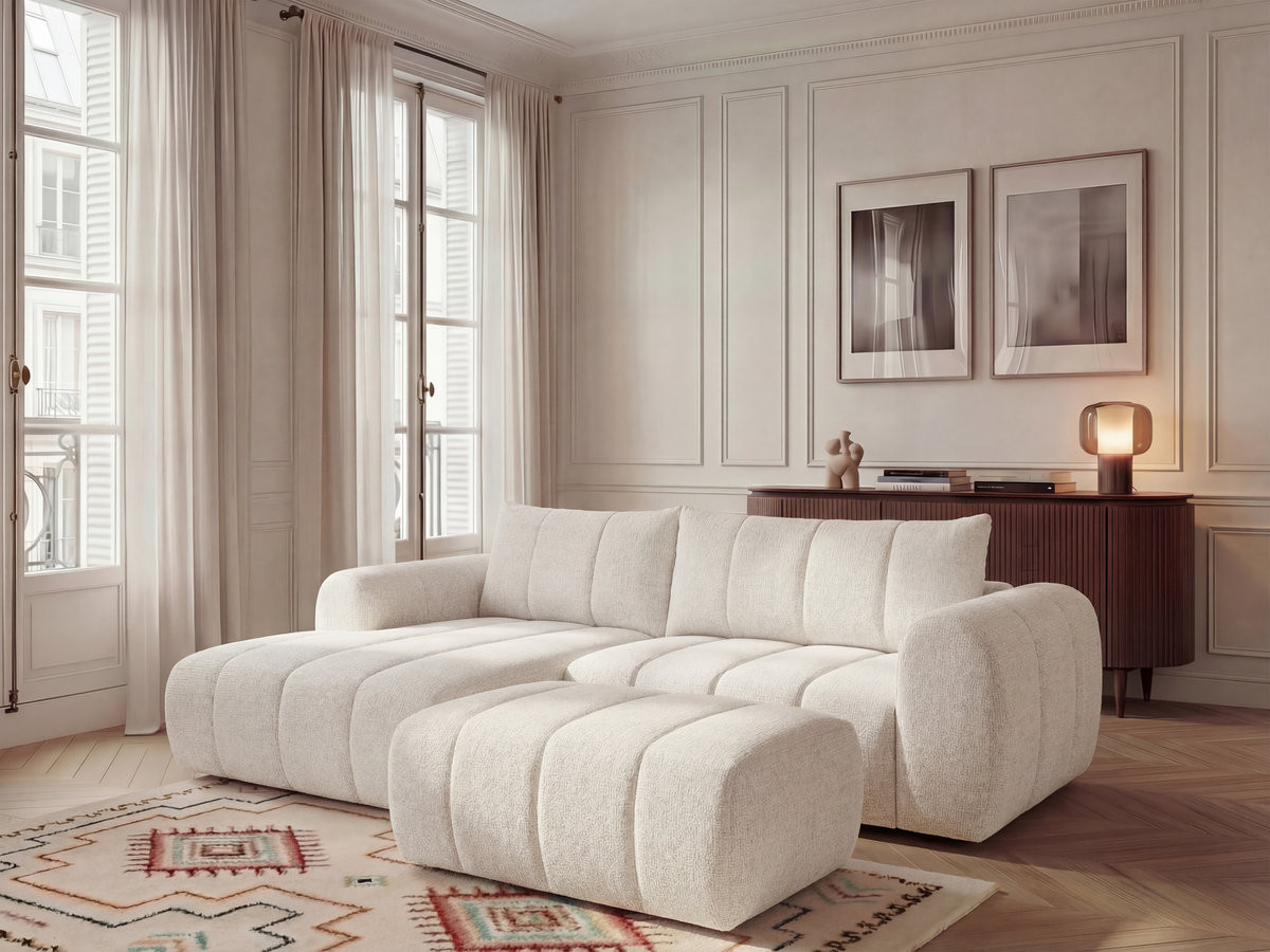 Bobochic Nesty Ecksofa 272 cm mit Pouf Melange-Stoff Beige Ecke links