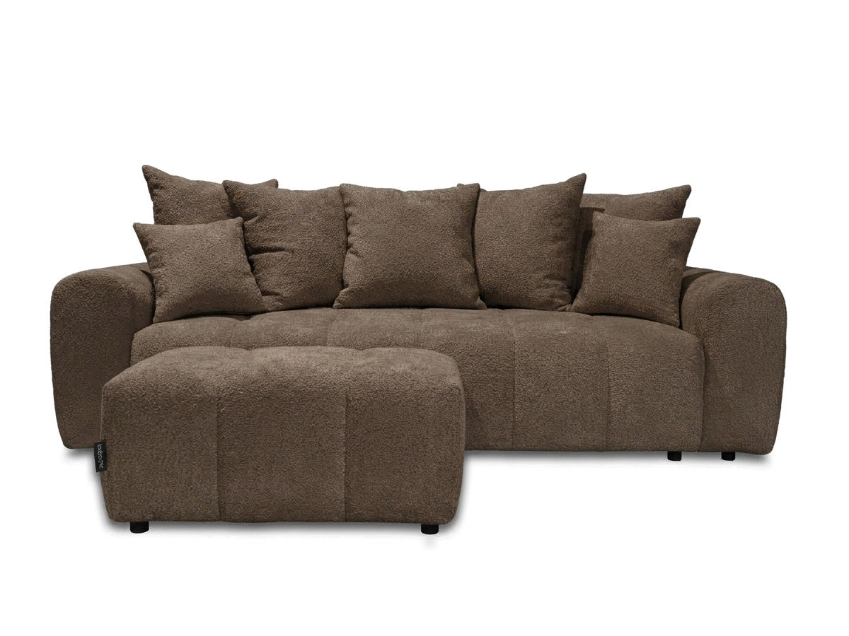 Bobochic Roxelane Schlafsofa 3-Sitzer mit Bettkasten und Pouf Bouclé-Stoff Braun