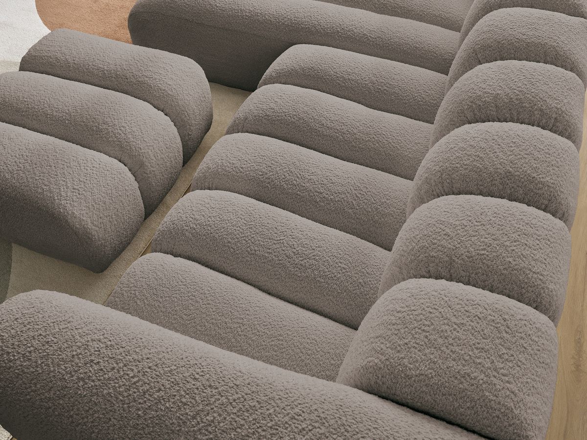 Bobochic Talia Ecksofa mit Pouf Bouclé-Stoff Braun Ecke links
