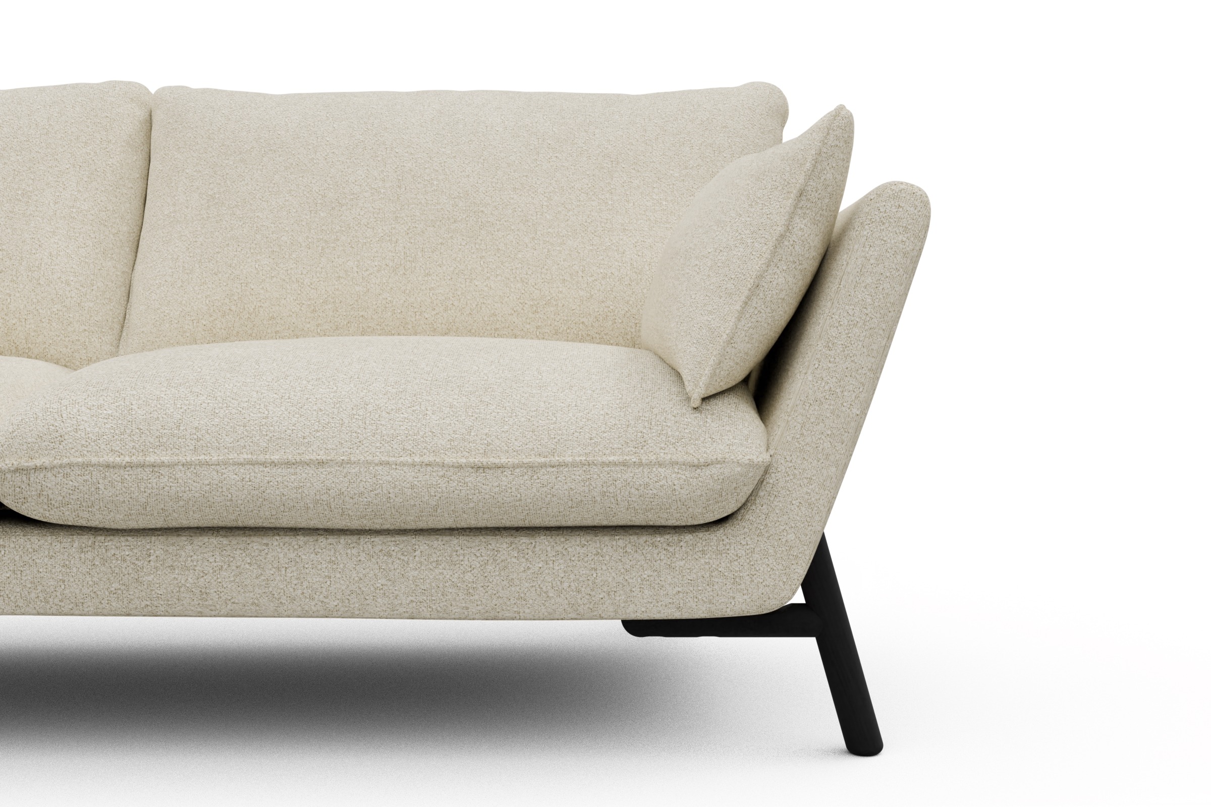 Sofa Emil 3-Sitzer Beinfarbe Eiche Schwarz Boucle-Off-White