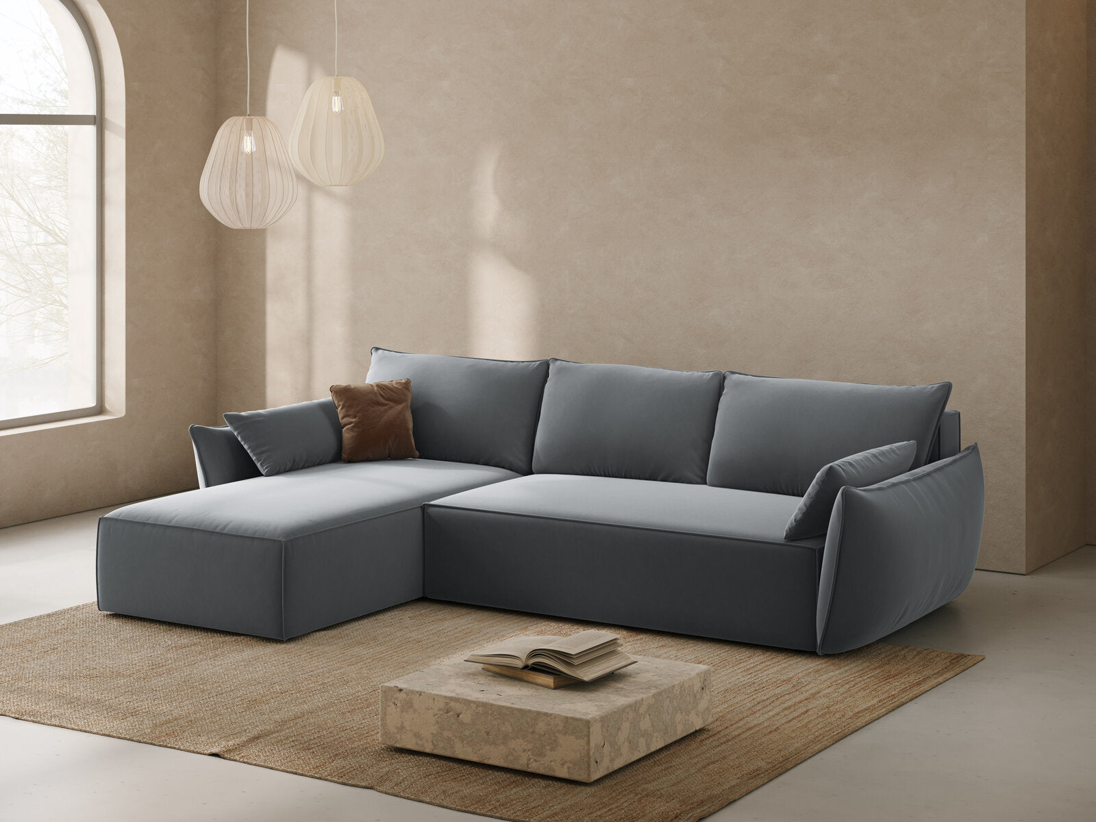 Micadoni Kaelle Ecksofa 4-Sitzer mit Schlaffunktion Links Samt Bluvel Grau