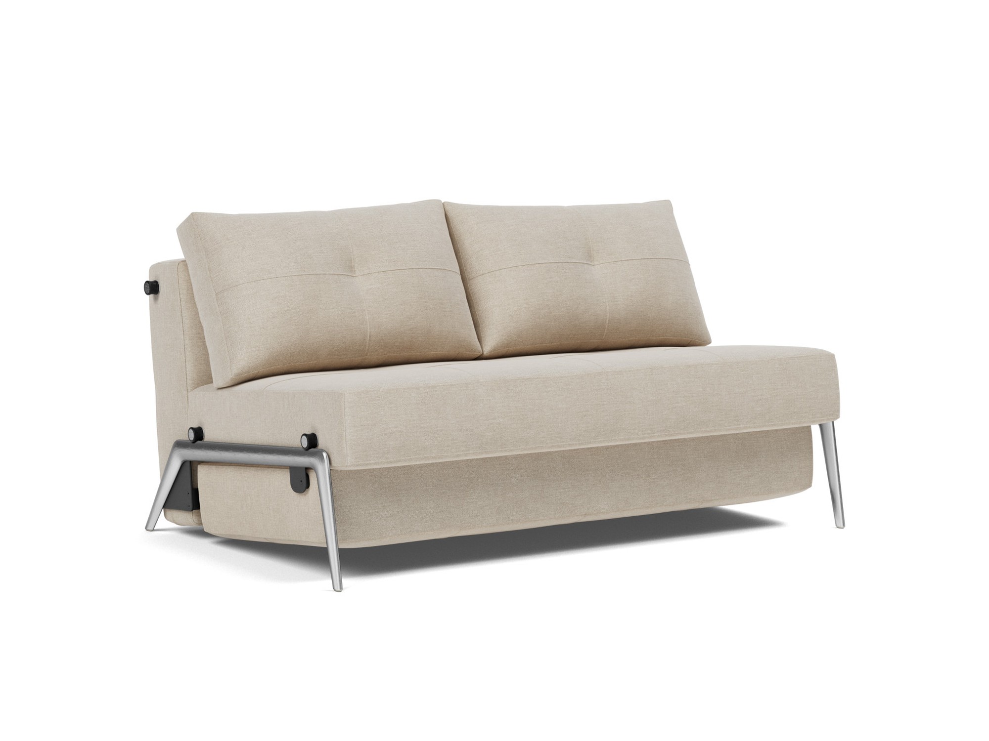 Schlafsofa Cubed 140 Flachgewebe Phobos 586-Latte Beine Aluminium