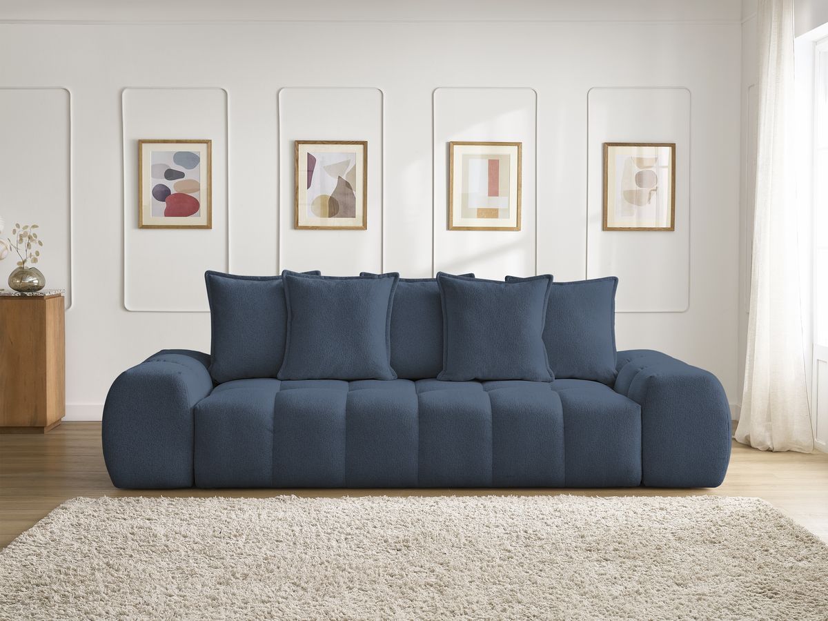 Bobochic Everest Sofa 3-Sitzer, 5 Kissen Melange-Stoff Dunkelblau