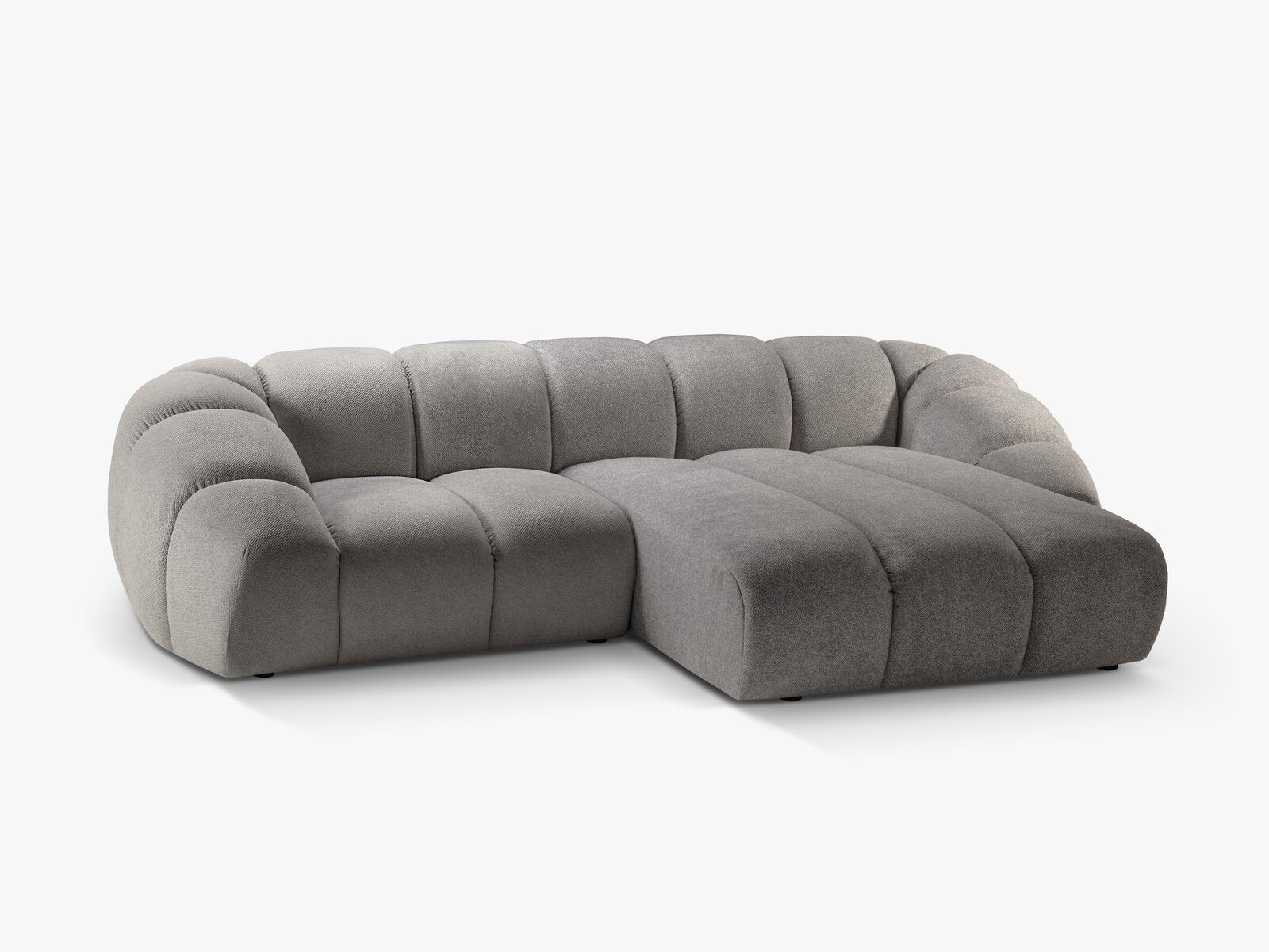 Micadoni Ecksofa Diana 3-Sitzer Rechts Strukturierter Samt Bubble Hellgrau