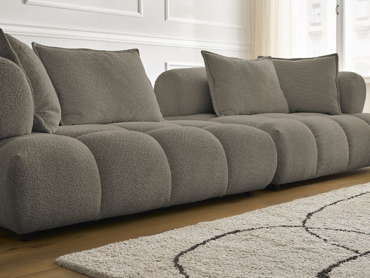 Bobochic Alya Sofa 4-Sitzer mit Pouf Bouclé-Stoff Taupe