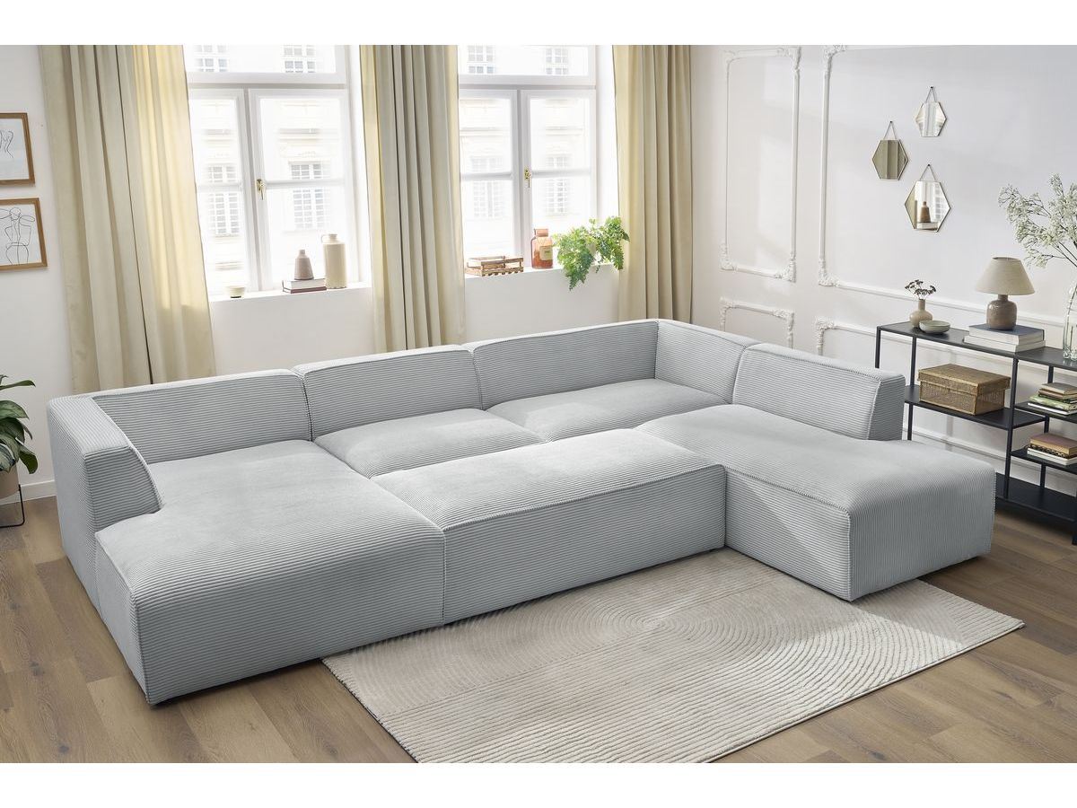 Bobochic Megeve Wohnlandschaft mit Pouf Cordsamt Hellgrau Ecke links
