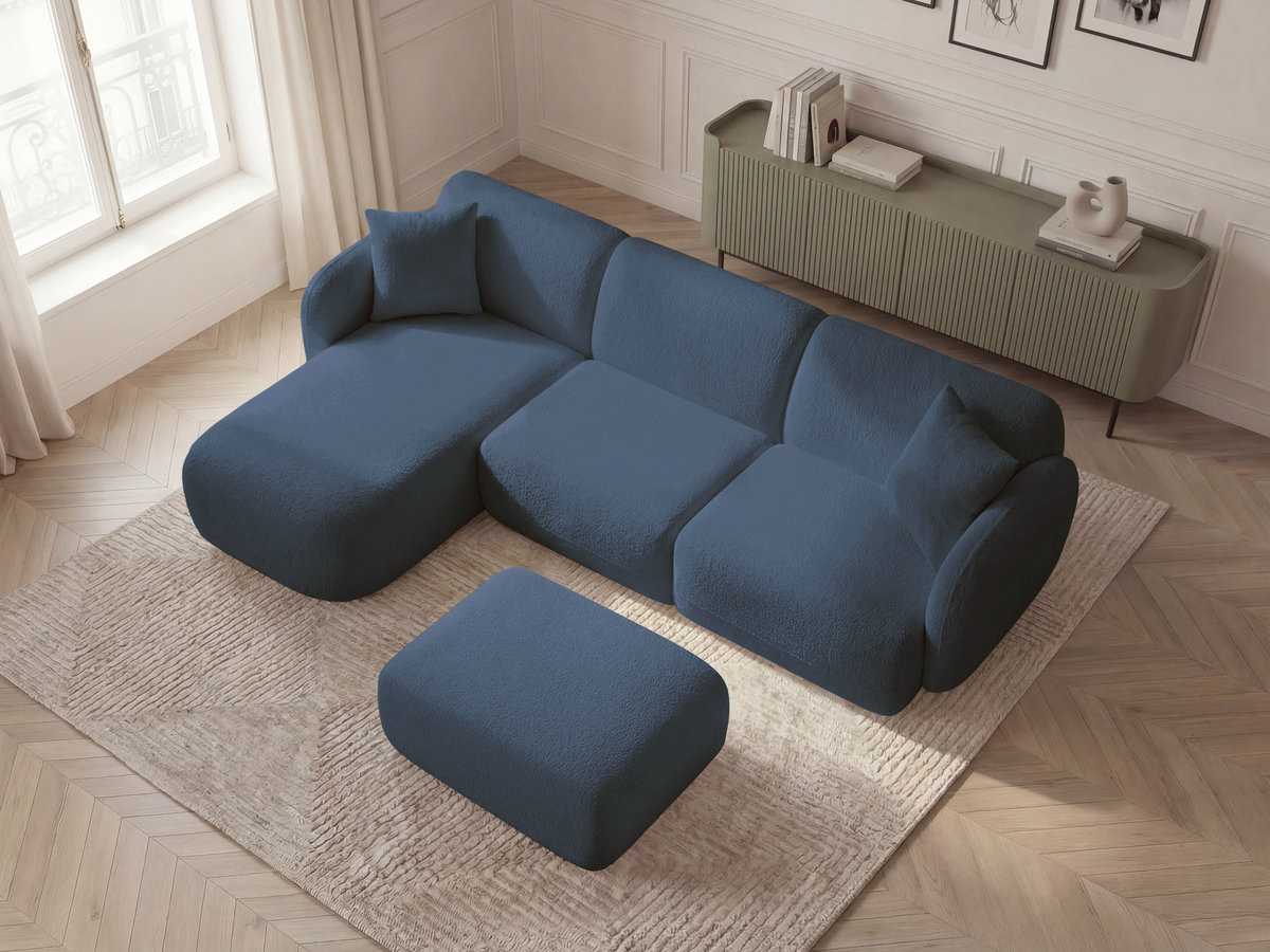 Bobochic Anda Ecksofa mit Pouf 292 × 163 cm Chenille Dunkelblau Ecke links