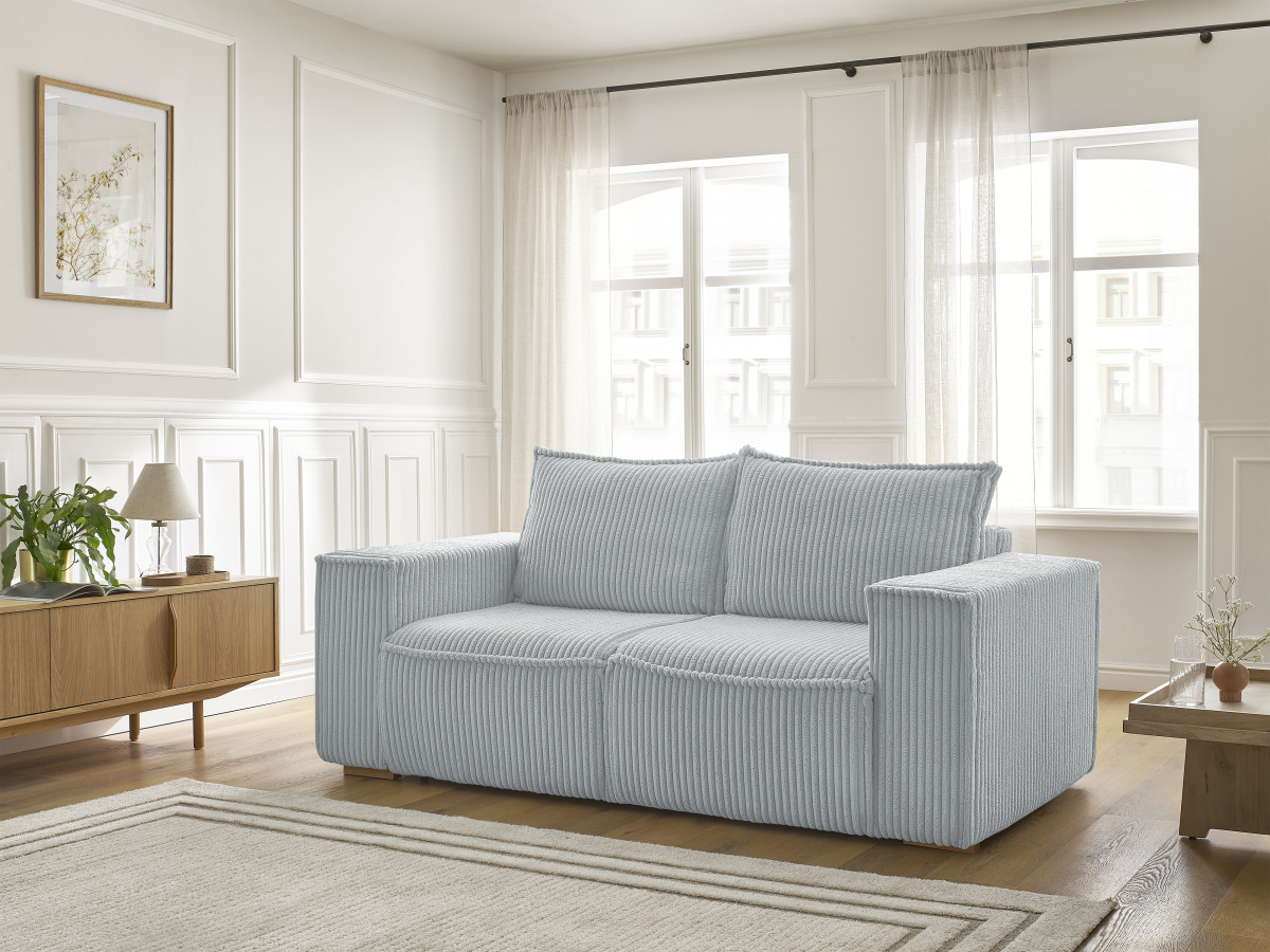 Bobochic Chelsea Schlafsofa 3-Sitzer Cordsamt Hellgrau, Liegefläche 160 × 200 cm